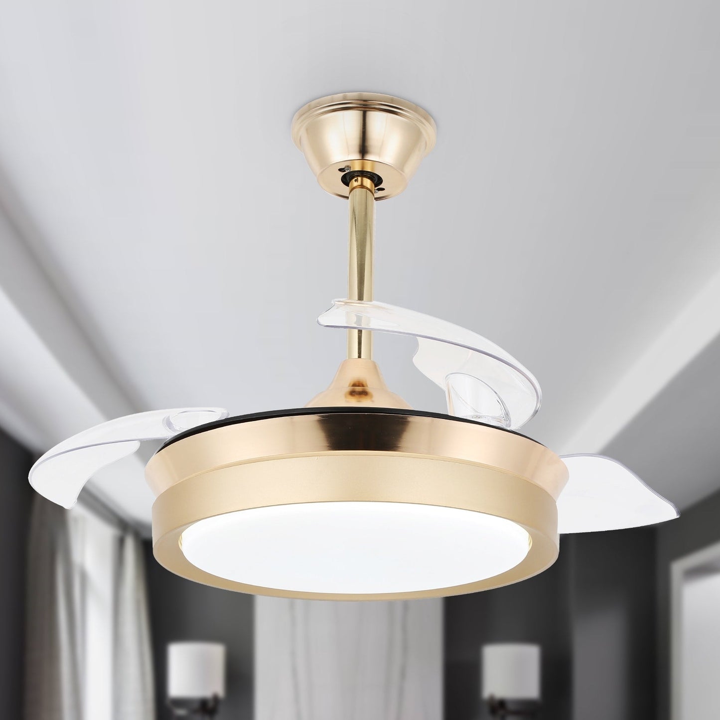Bella Depot 36 Modern Retractable Ceiling Fan with Led Light, 6-Speed Reversible Blades with Remote