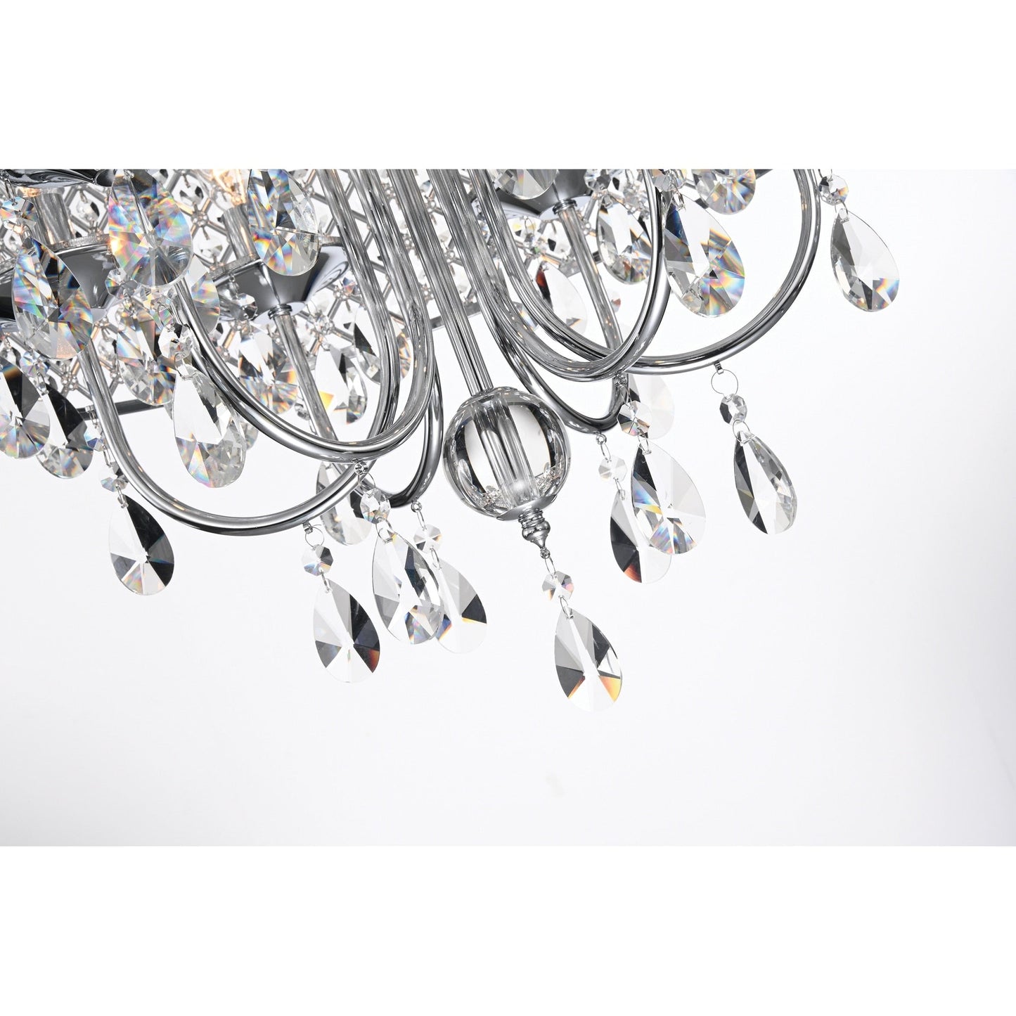 Round Beaded Drum Chandelier with Hanging Crystals