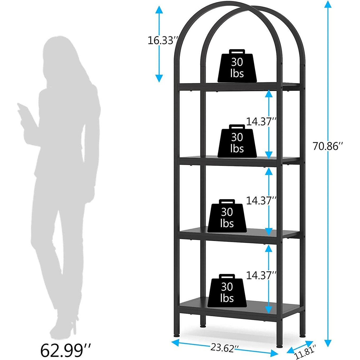 Open Bookshelf, Industrial Bookcase Storage Shelves with Metal Frame