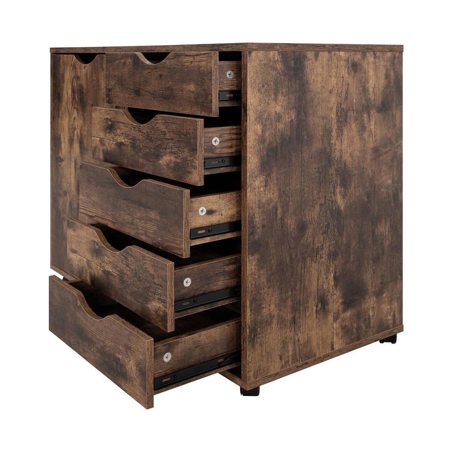 5-Drawer Wood Storage Dresser Cabinet with Wheels - Craft Organizer and Makeup Drawer Unit for Closet and Bedroom