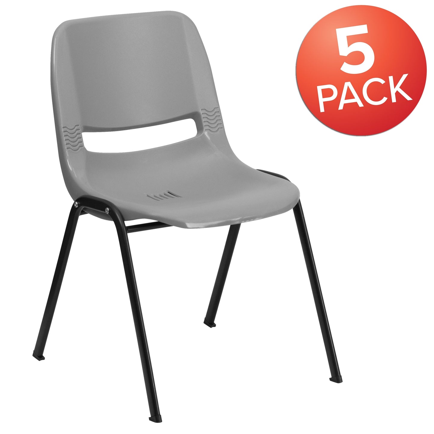 5 Pack 880 lb. Capacity Ergonomic Shell Stack Chair with Metal Frame - 23.5D x 19.25W x 32H