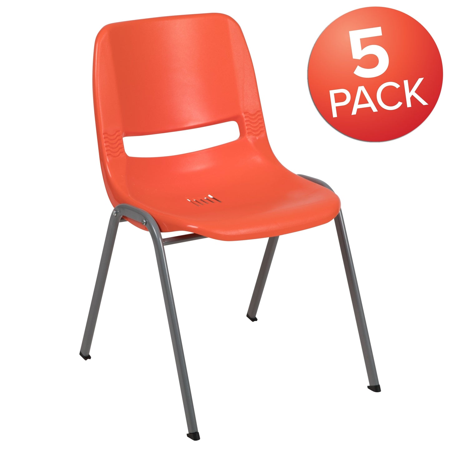 5 Pack 880 lb. Capacity Ergonomic Shell Stack Chair with Metal Frame - 23.5D x 19.25W x 32H