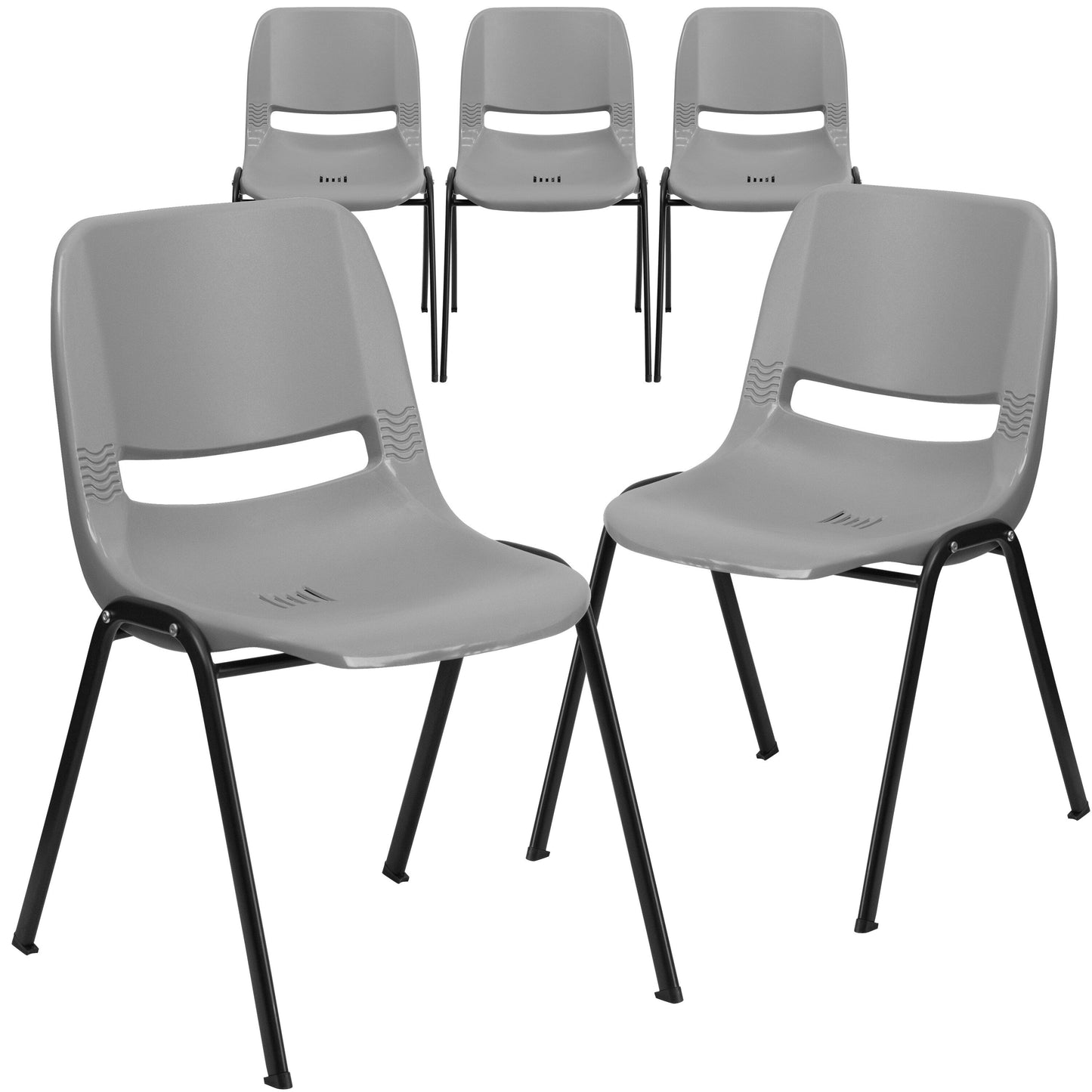 5 Pack 880 lb. Capacity Ergonomic Shell Stack Chair with Metal Frame - 23.5D x 19.25W x 32H