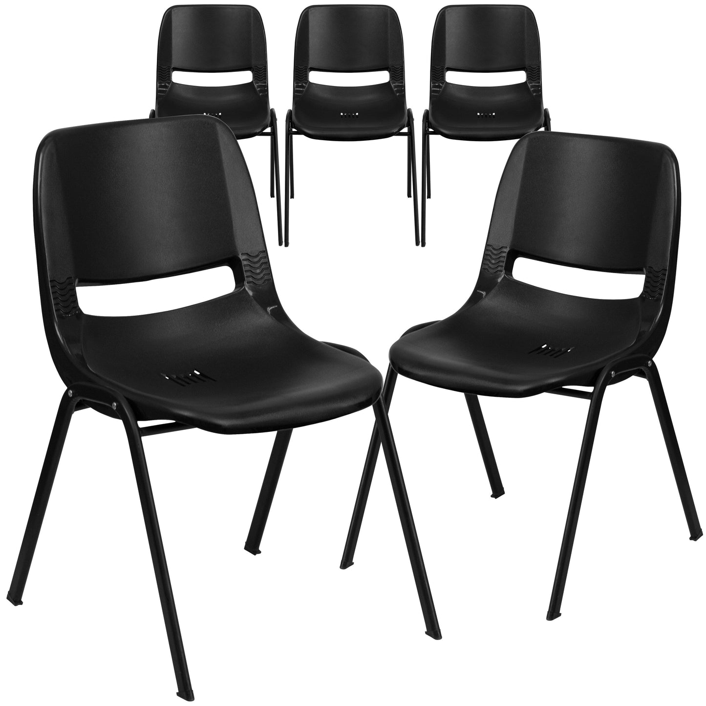 5 Pack 880 lb. Capacity Ergonomic Shell Stack Chair with Metal Frame - 23.5D x 19.25W x 32H