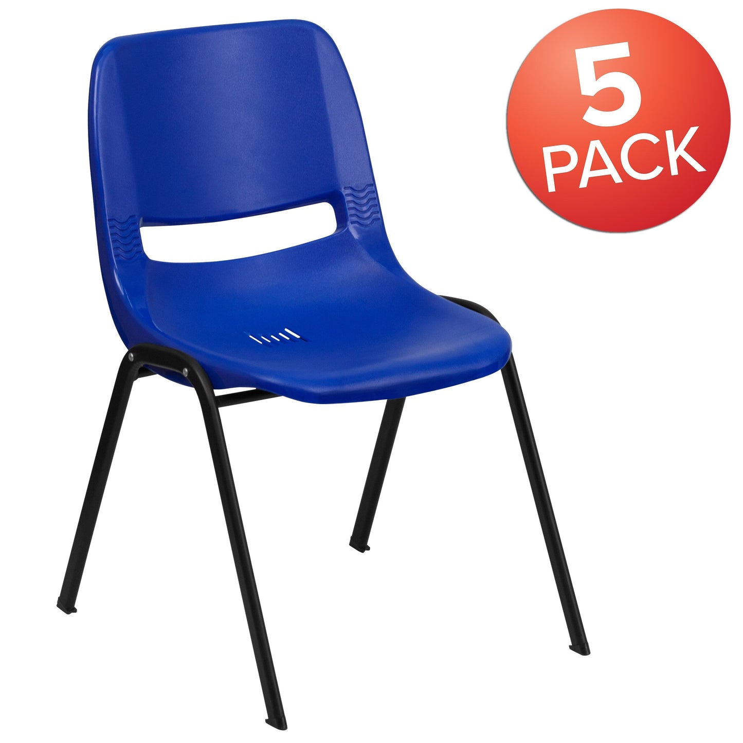 5 Pack 880 lb. Capacity Ergonomic Shell Stack Chair with Metal Frame - 23.5D x 19.25W x 32H