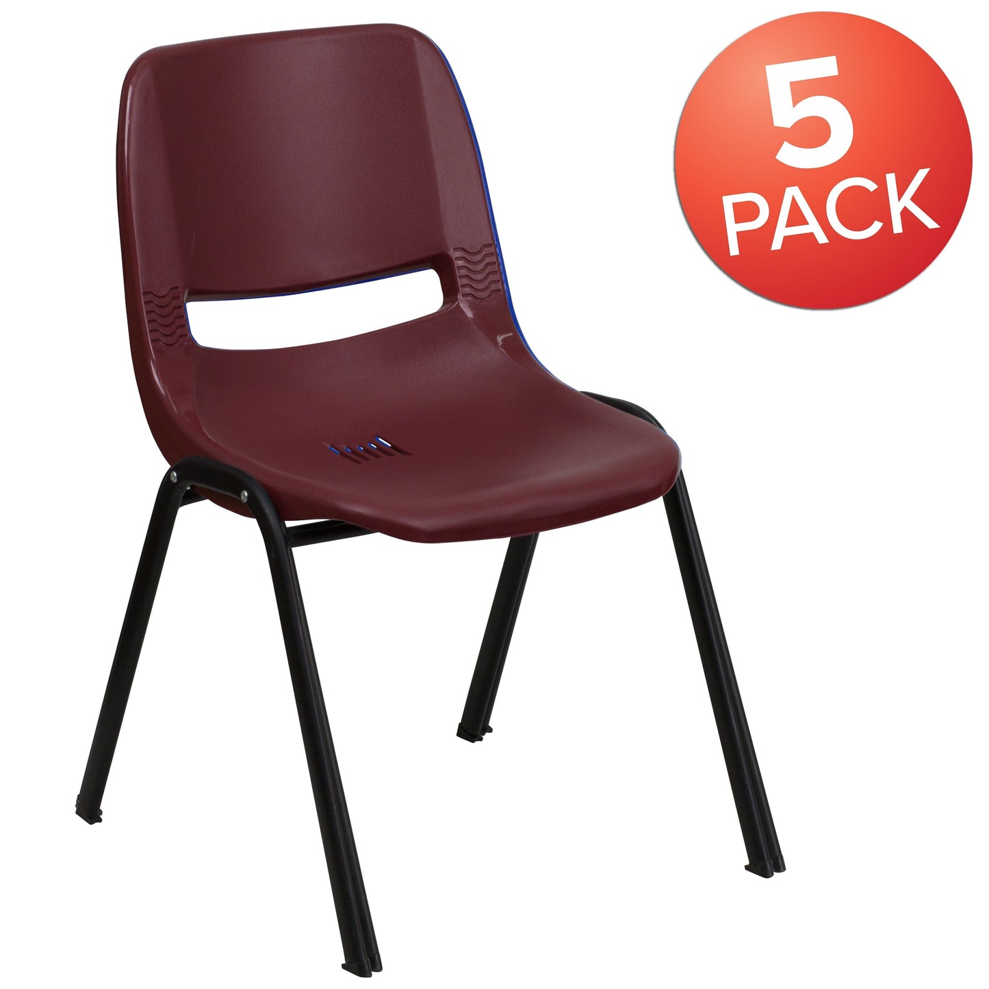 5 Pack 880 lb. Capacity Ergonomic Shell Stack Chair with Metal Frame - 23.5D x 19.25W x 32H