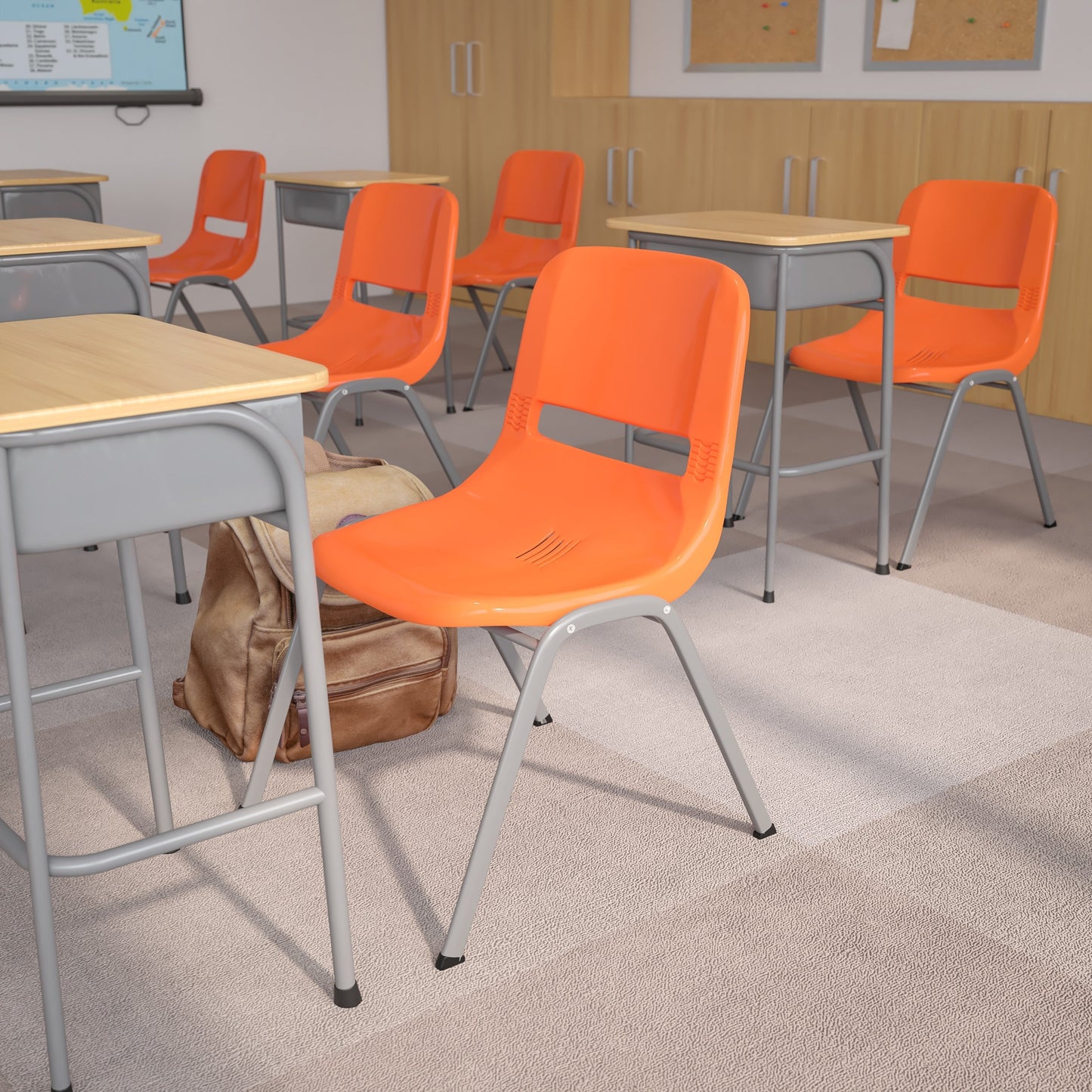 5 Pack 880 lb. Capacity Ergonomic Shell Stack Chair with Metal Frame - 23.5D x 19.25W x 32H