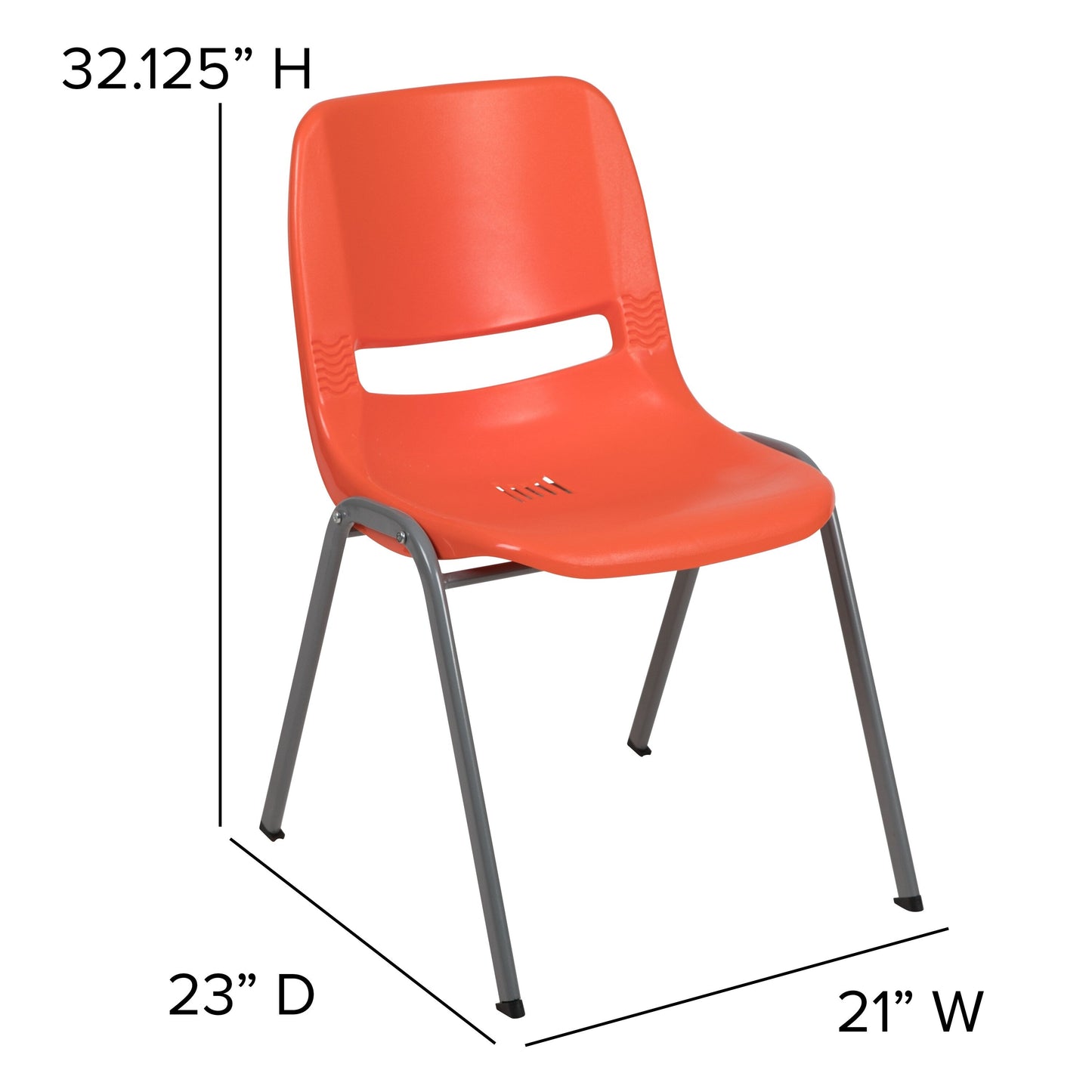 5 Pack 880 lb. Capacity Ergonomic Shell Stack Chair with Metal Frame - 23.5D x 19.25W x 32H