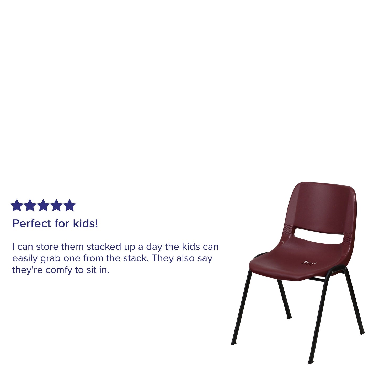 5 Pack 880 lb. Capacity Ergonomic Shell Stack Chair with Metal Frame - 23.5D x 19.25W x 32H