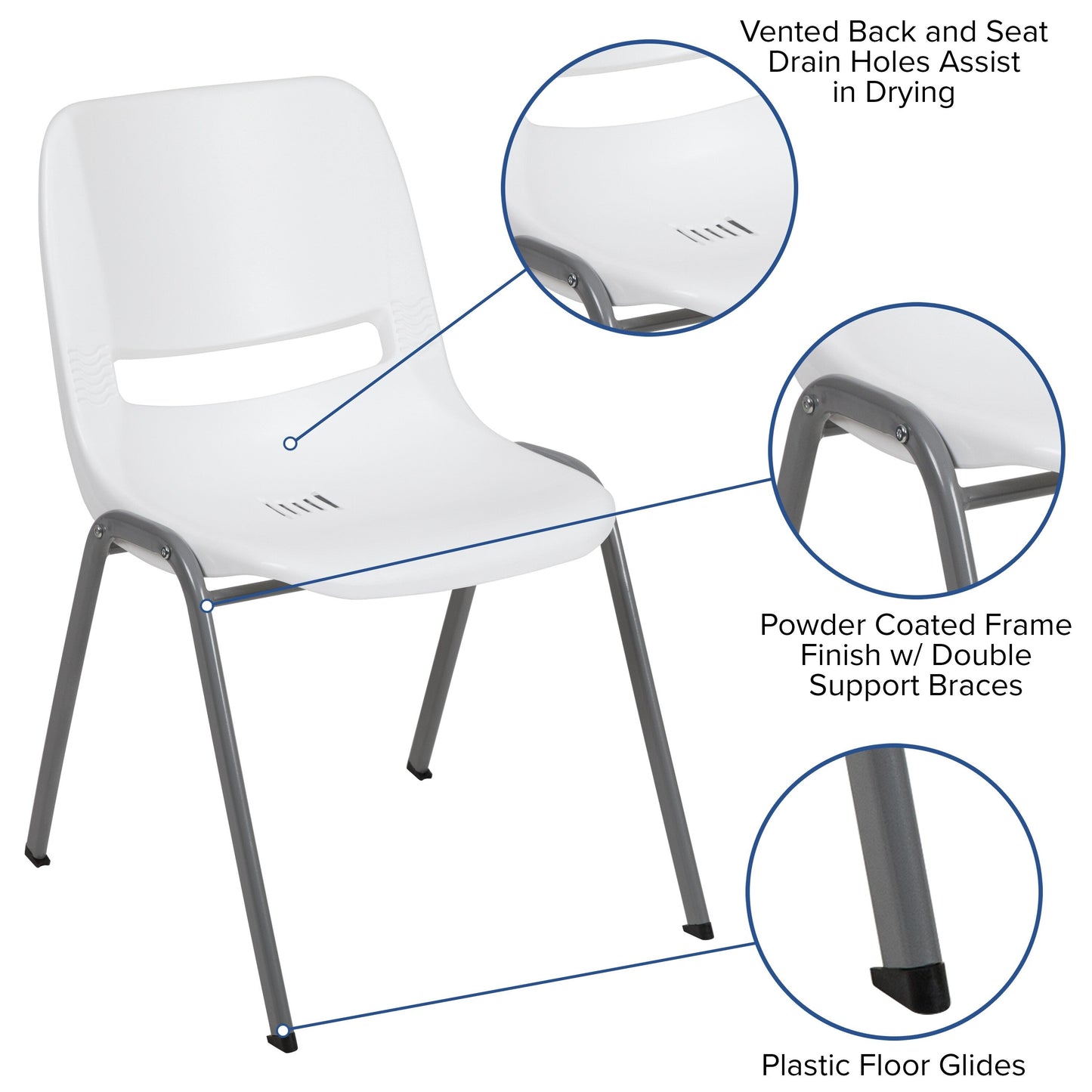 5 Pack 880 lb. Capacity Ergonomic Shell Stack Chair with Metal Frame - 23.5D x 19.25W x 32H