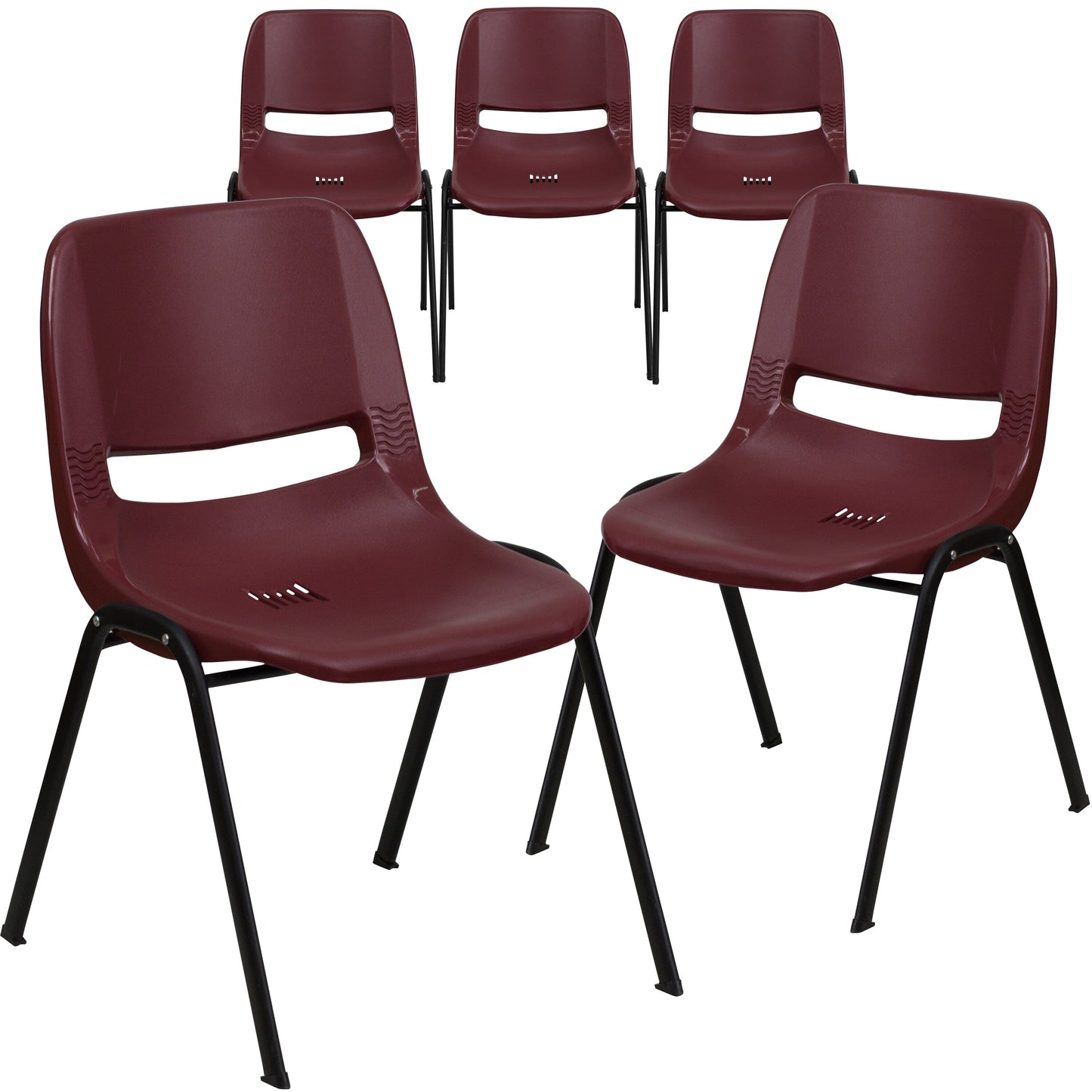 5 Pack 880 lb. Capacity Ergonomic Shell Stack Chair with Metal Frame - 23.5D x 19.25W x 32H