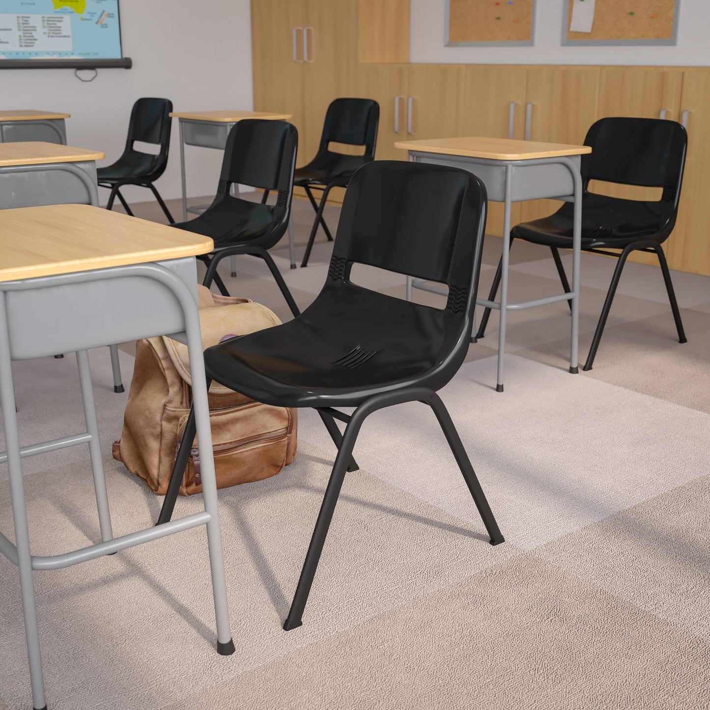 5 Pack 880 lb. Capacity Ergonomic Shell Stack Chair with Metal Frame - 23.5D x 19.25W x 32H