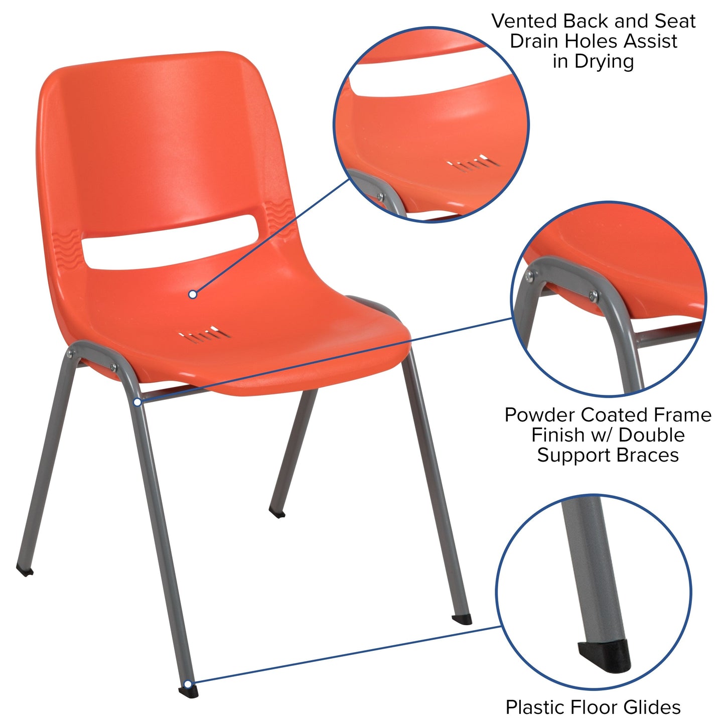 5 Pack 880 lb. Capacity Ergonomic Shell Stack Chair with Metal Frame - 23.5D x 19.25W x 32H