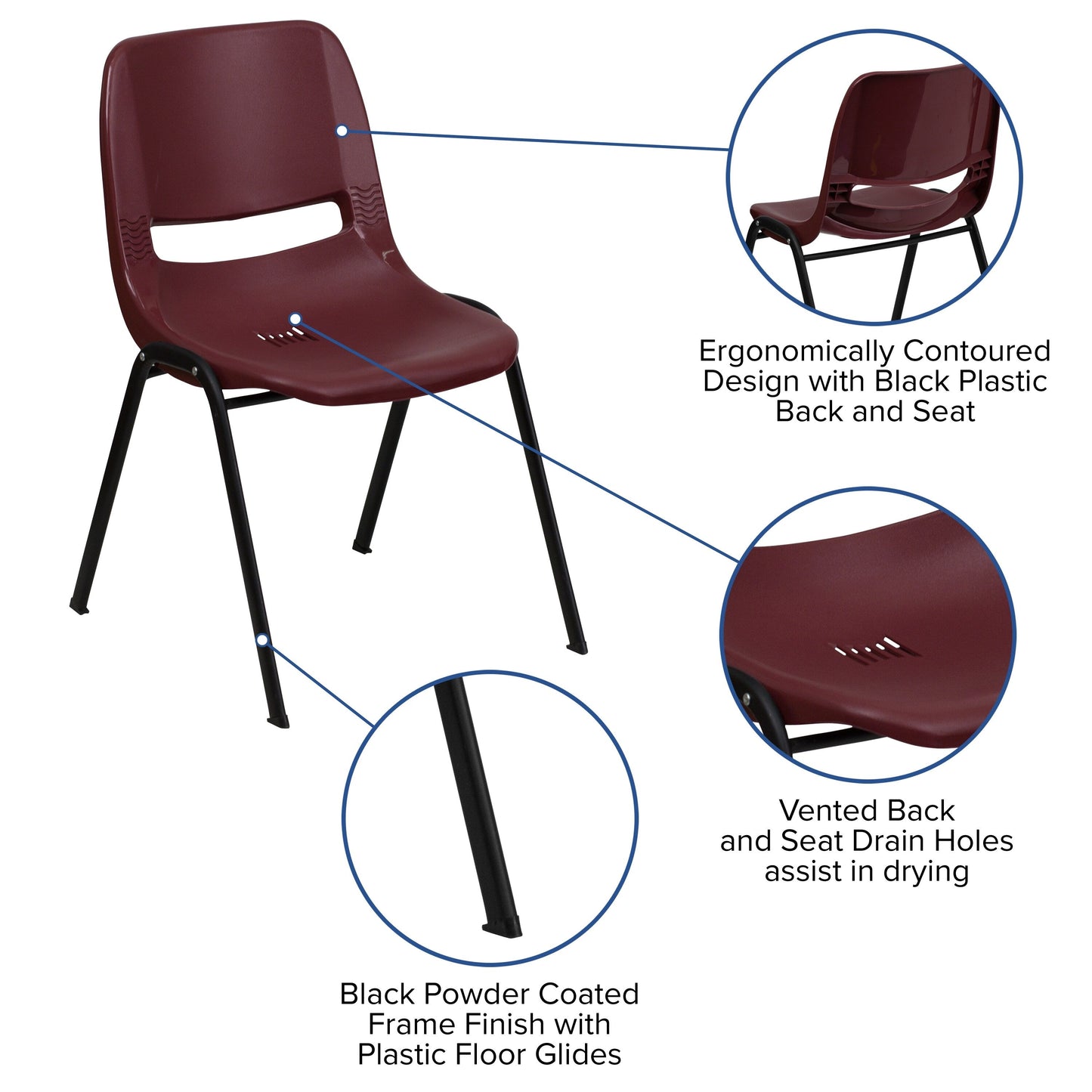 5 Pack 880 lb. Capacity Ergonomic Shell Stack Chair with Metal Frame - 23.5D x 19.25W x 32H