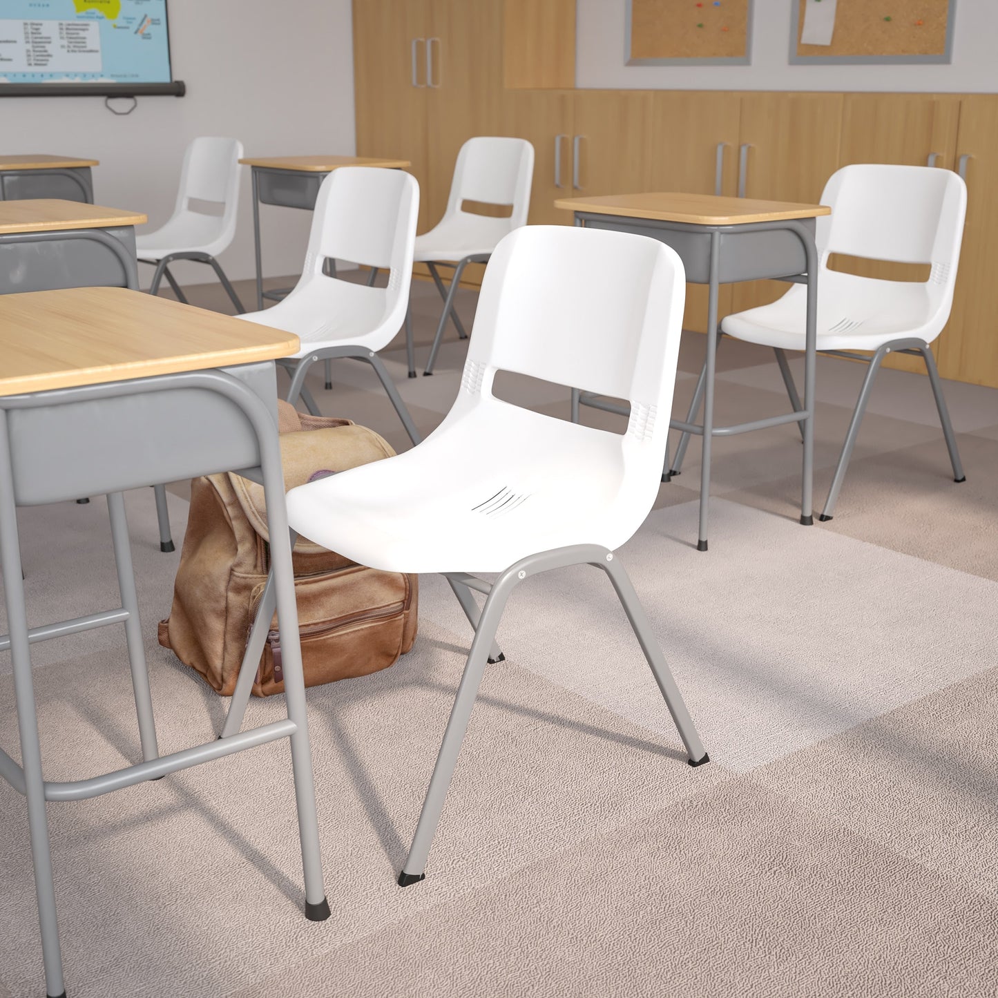 5 Pack 880 lb. Capacity Ergonomic Shell Stack Chair with Metal Frame - 23.5D x 19.25W x 32H