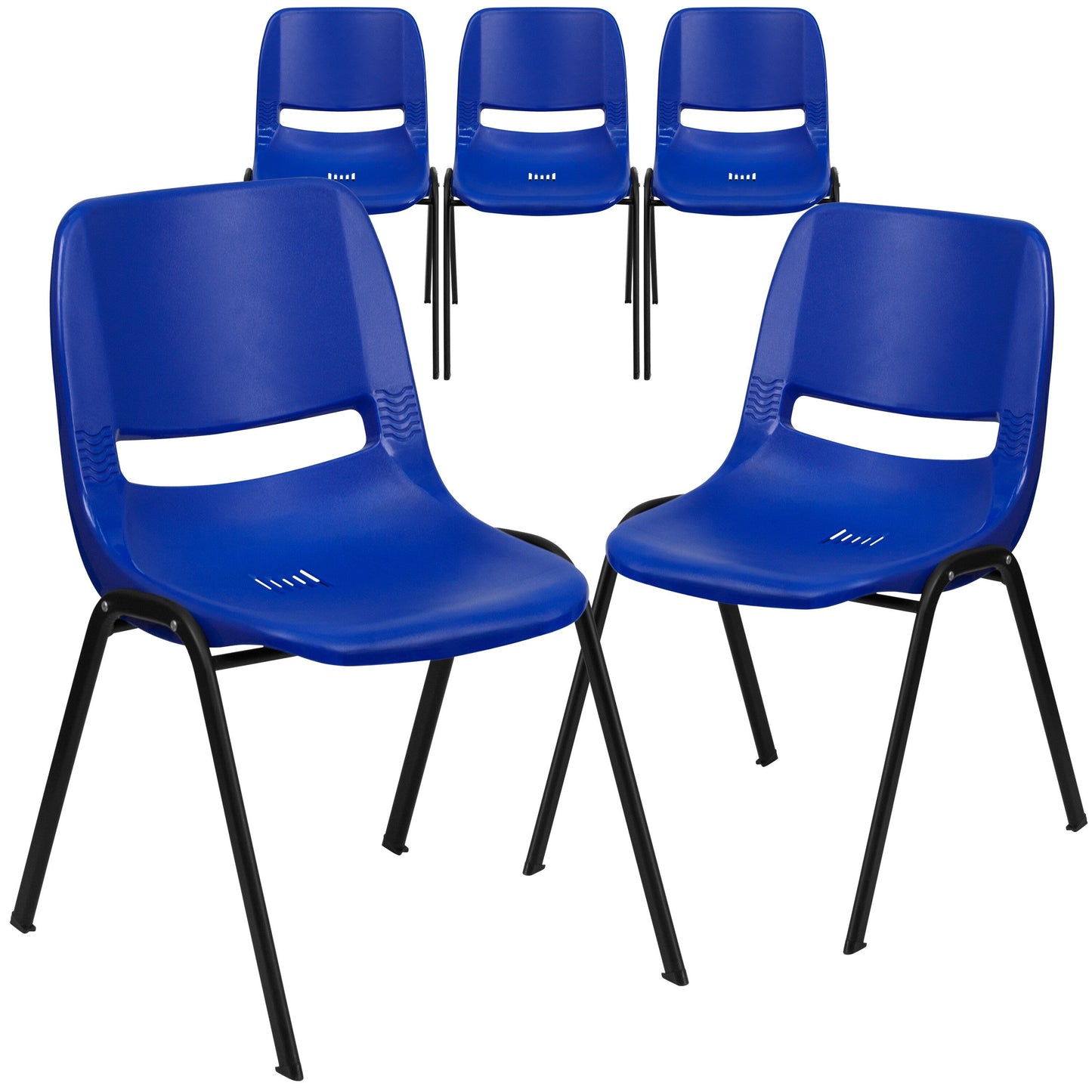 5 Pack 880 lb. Capacity Ergonomic Shell Stack Chair with Metal Frame - 23.5D x 19.25W x 32H