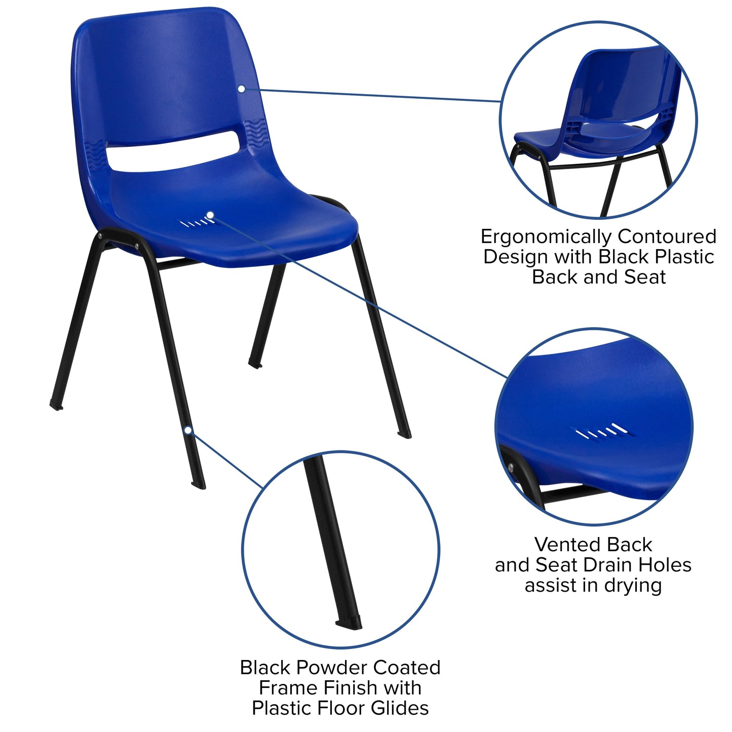 5 Pack 880 lb. Capacity Ergonomic Shell Stack Chair with Metal Frame - 23.5D x 19.25W x 32H
