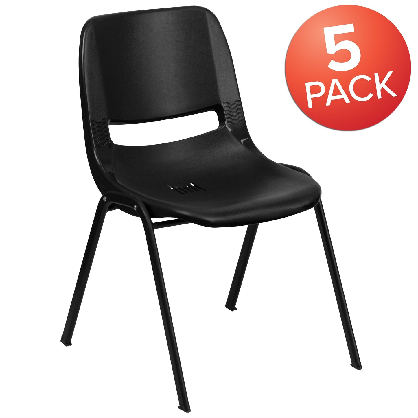 5 Pack 880 lb. Capacity Ergonomic Shell Stack Chair with Metal Frame - 23.5D x 19.25W x 32H