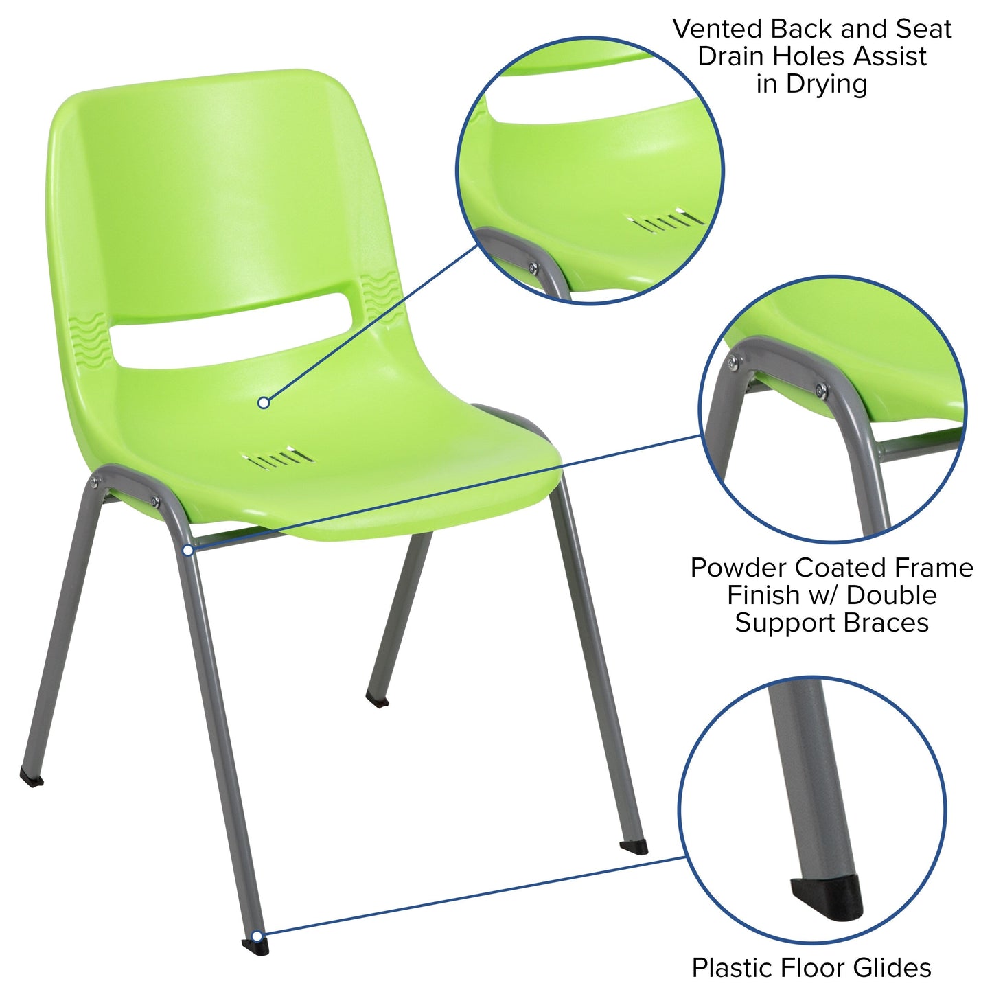 5 Pack 880 lb. Capacity Ergonomic Shell Stack Chair with Metal Frame - 23.5D x 19.25W x 32H