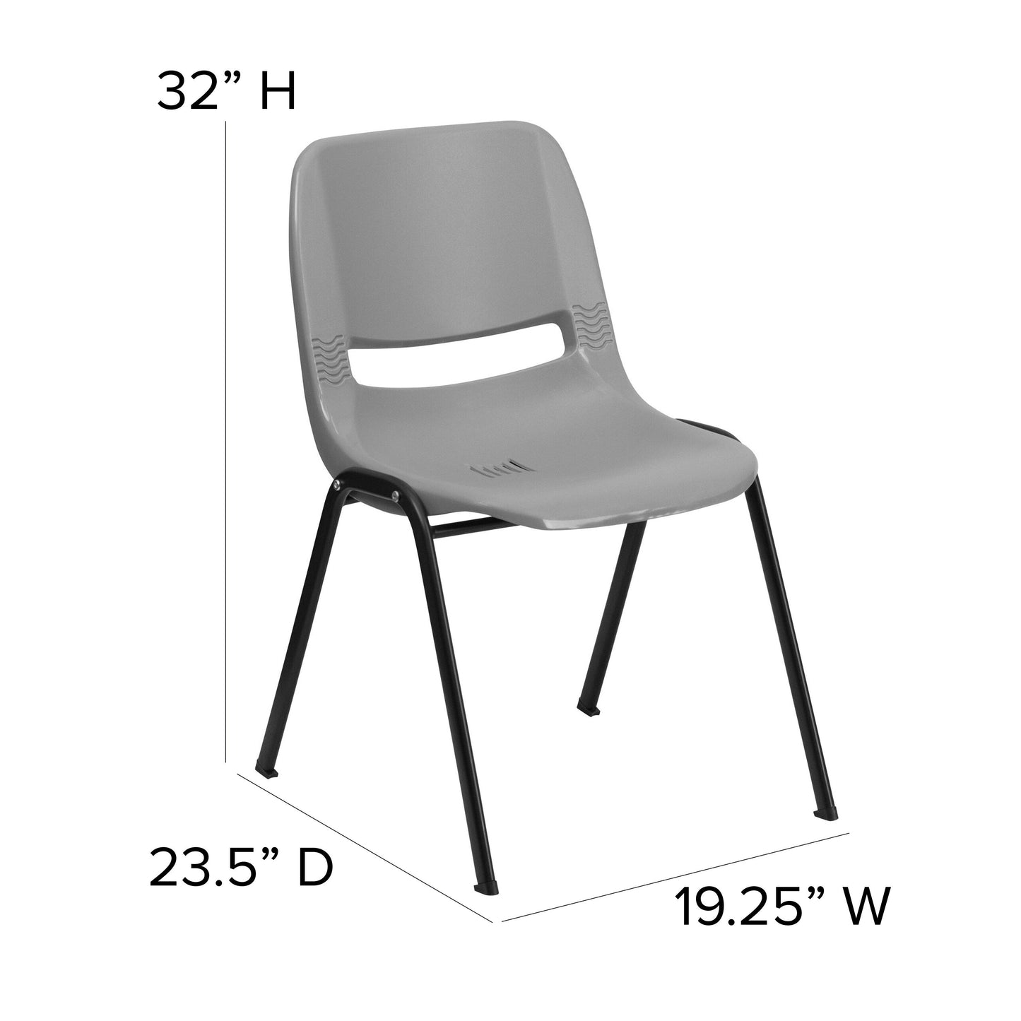 5 Pack 880 lb. Capacity Ergonomic Shell Stack Chair with Metal Frame - 23.5D x 19.25W x 32H