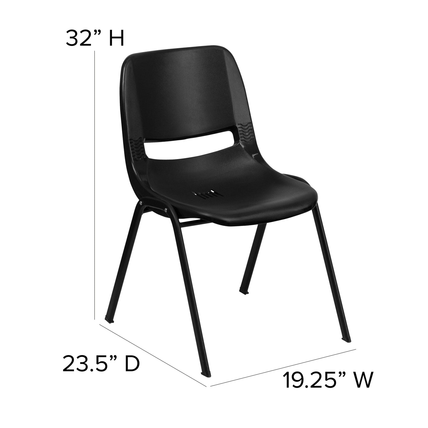 5 Pack 880 lb. Capacity Ergonomic Shell Stack Chair with Metal Frame - 23.5D x 19.25W x 32H