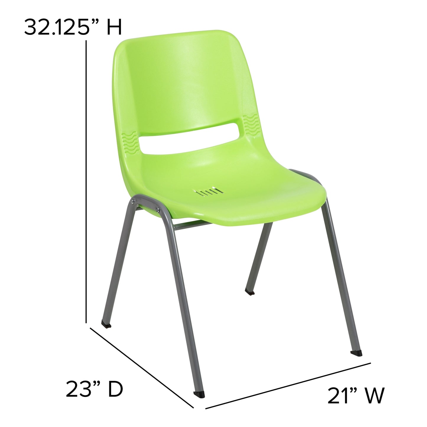 5 Pack 880 lb. Capacity Ergonomic Shell Stack Chair with Metal Frame - 23.5D x 19.25W x 32H