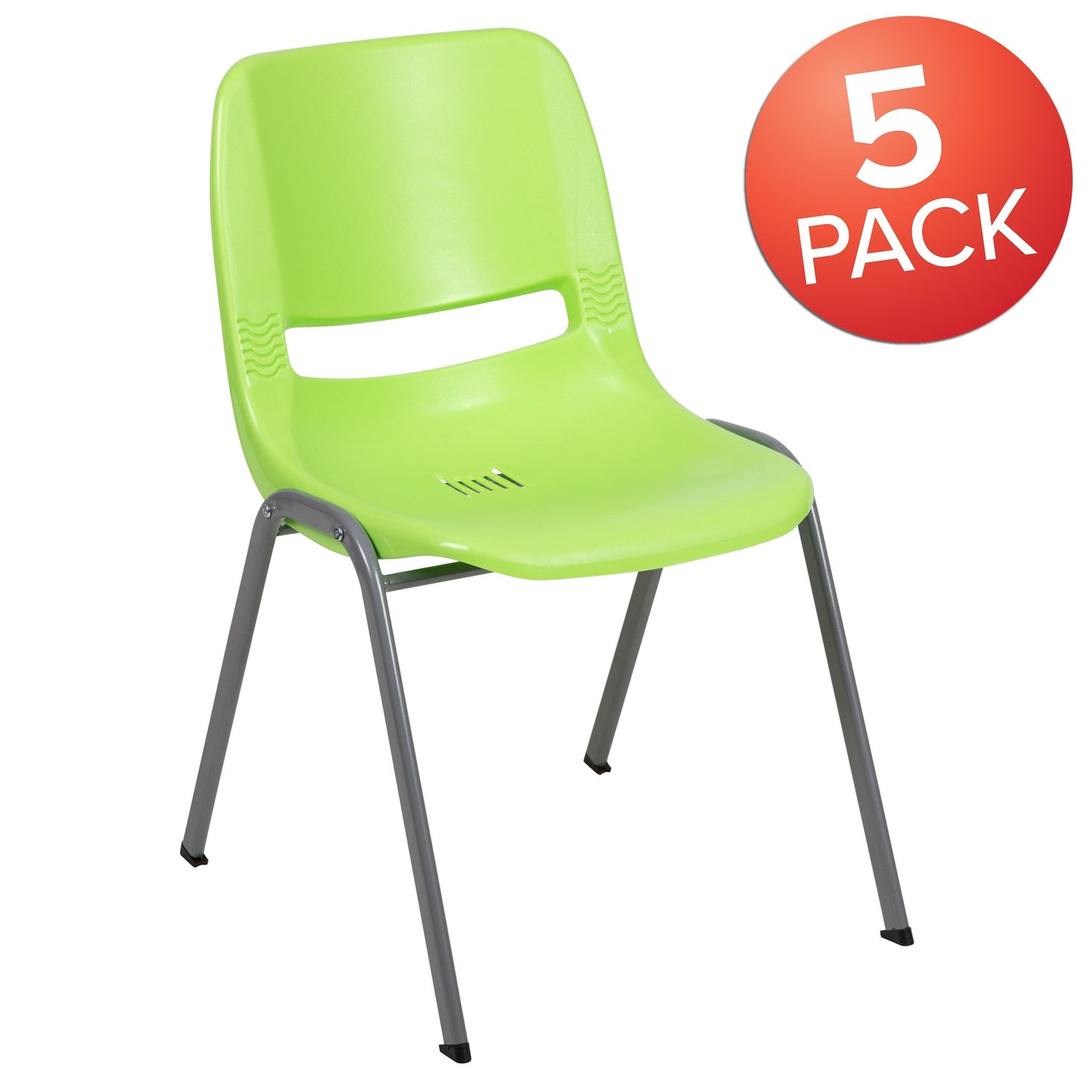 5 Pack 880 lb. Capacity Ergonomic Shell Stack Chair with Metal Frame - 23.5D x 19.25W x 32H