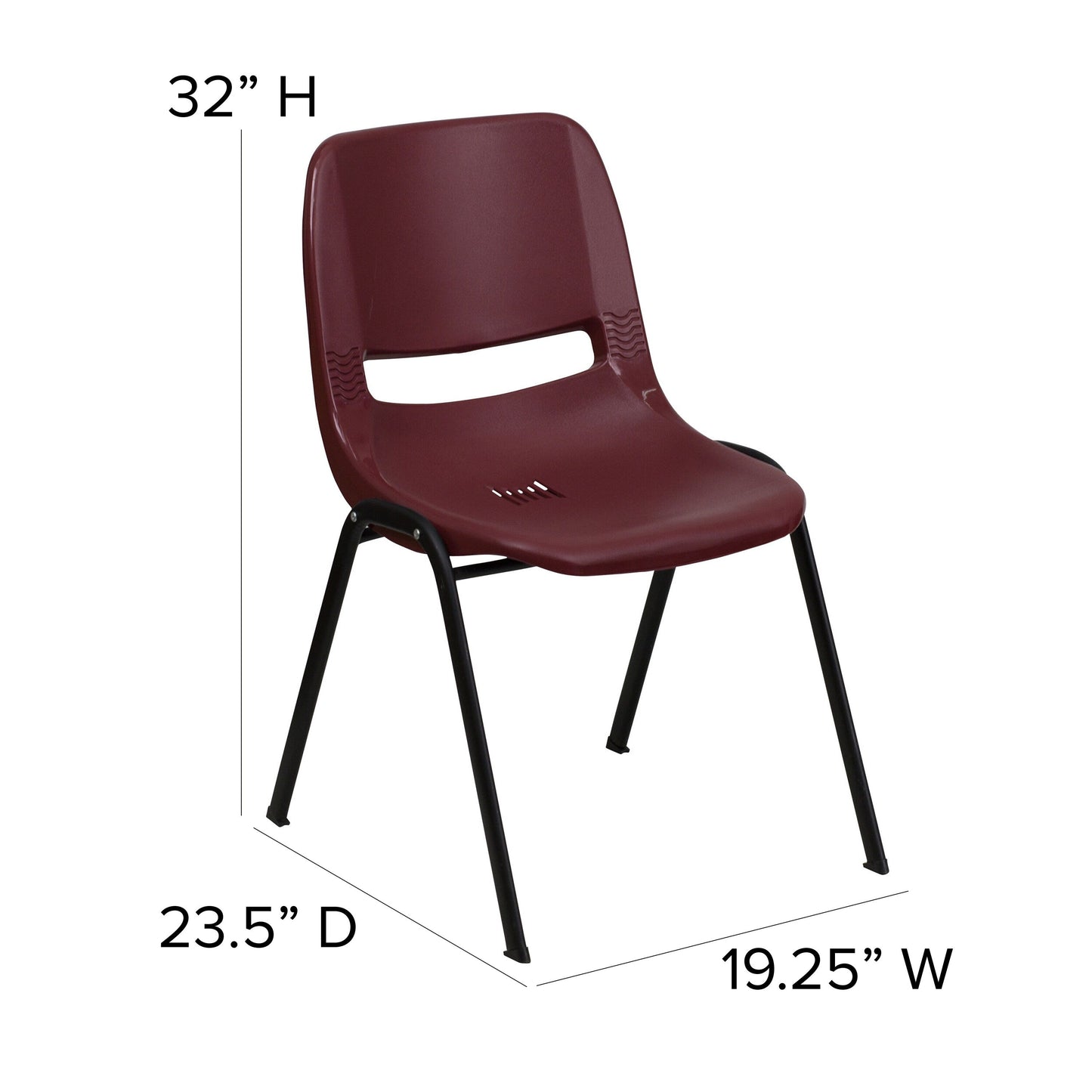 5 Pack 880 lb. Capacity Ergonomic Shell Stack Chair with Metal Frame - 23.5D x 19.25W x 32H