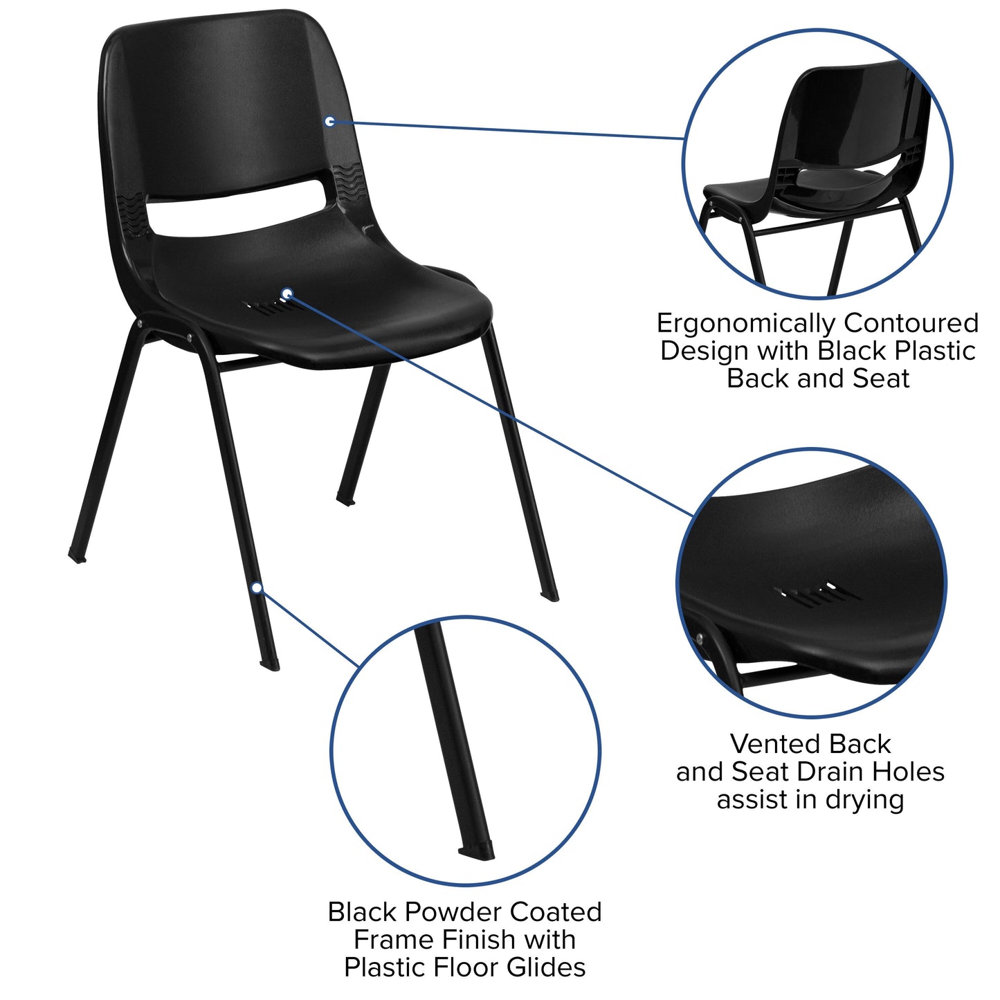 5 Pack 880 lb. Capacity Ergonomic Shell Stack Chair with Metal Frame - 23.5D x 19.25W x 32H