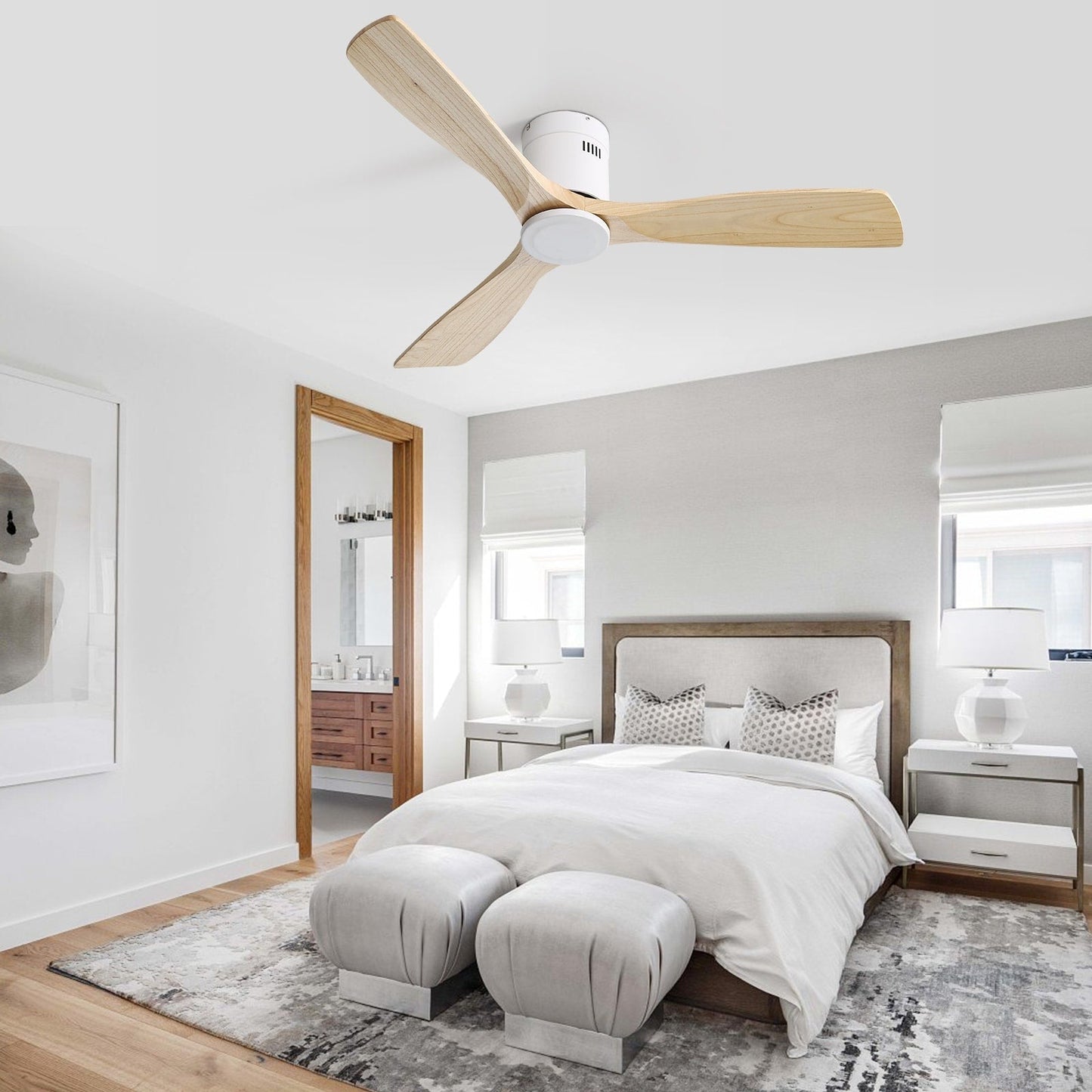 Sofucor 52 Inch Flush Mount Ceiling Fan with Remote, Reversible Motor,Integrated Light Optional