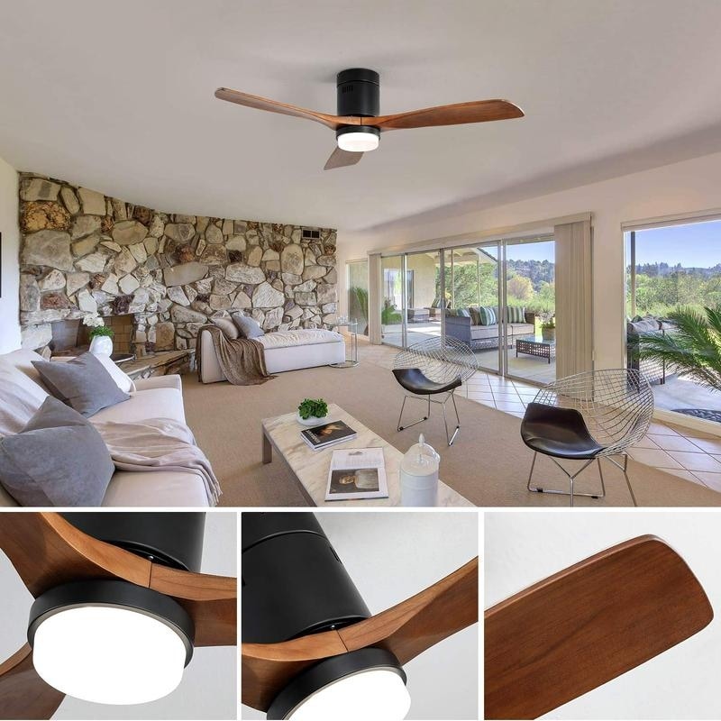 Sofucor 52 Inch Flush Mount Ceiling Fan with Remote, Reversible Motor,Integrated Light Optional