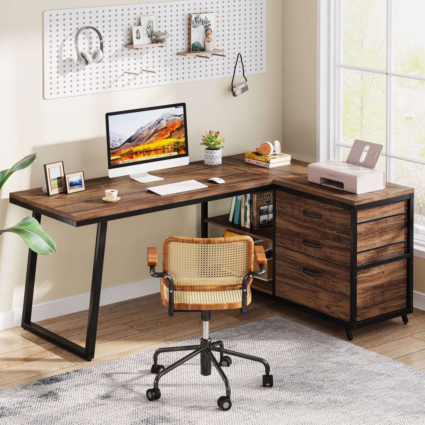 Reversible L Shaped Desk With File Drawers, Corner Computer Desk