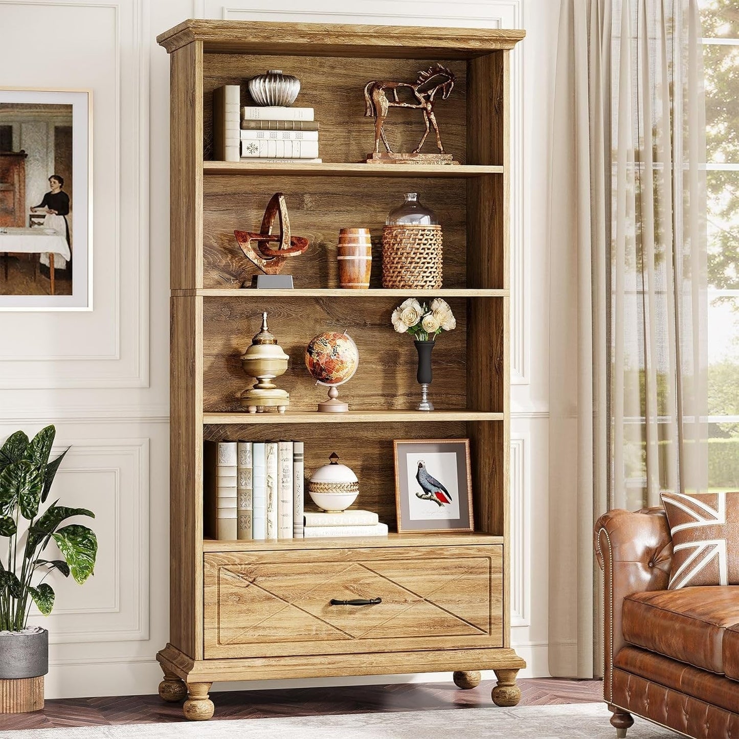 6-Shelf Bookcase Bookshelf with Drawer 71 Book Shelf for Living Room