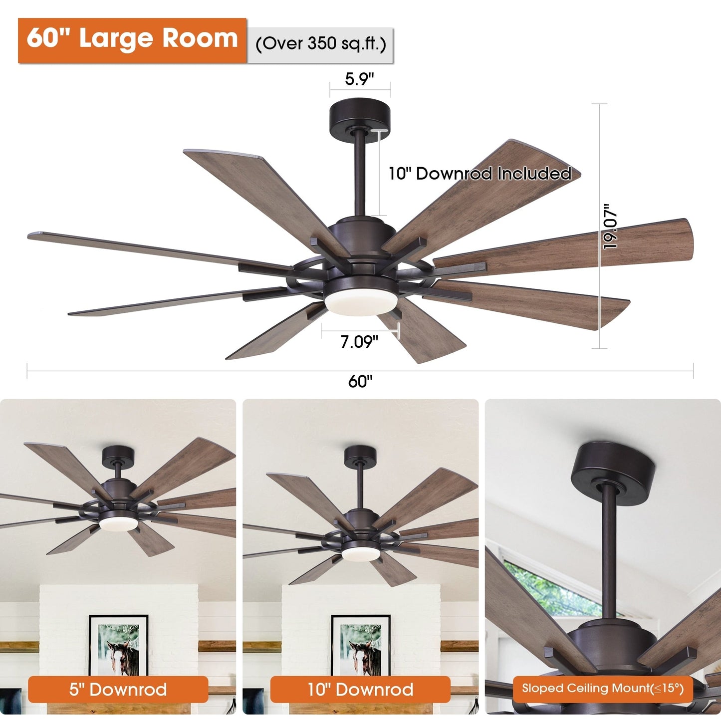 Parrot Uncle 60 Farmhouse Integrated LED Windmill Ceiling Fan with Light and Remote
