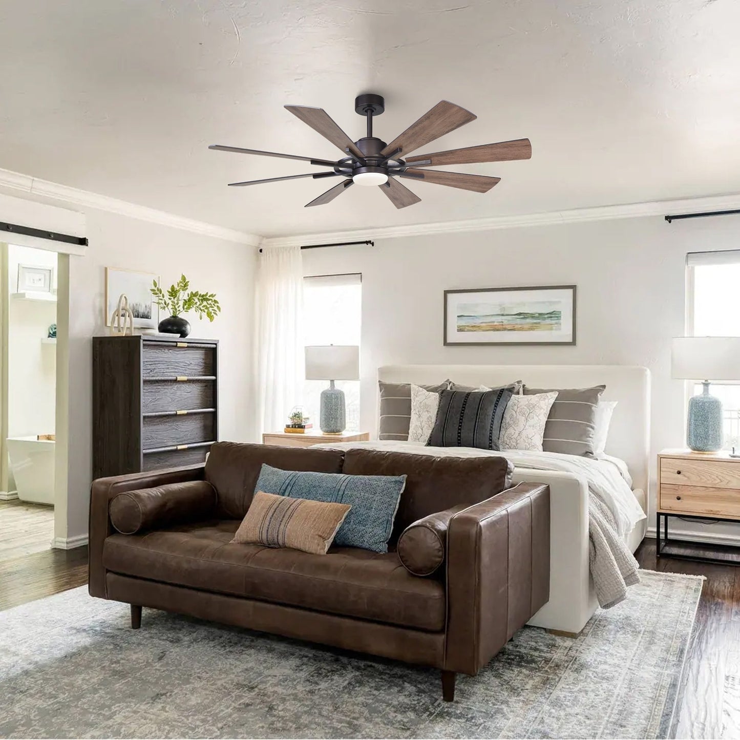 Parrot Uncle 60 Farmhouse Integrated LED Windmill Ceiling Fan with Light and Remote