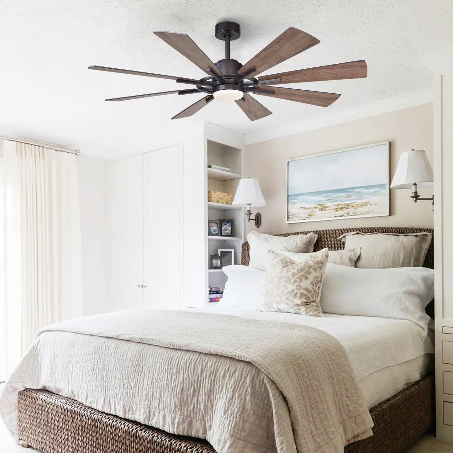 Parrot Uncle 60 Farmhouse Integrated LED Windmill Ceiling Fan with Light and Remote