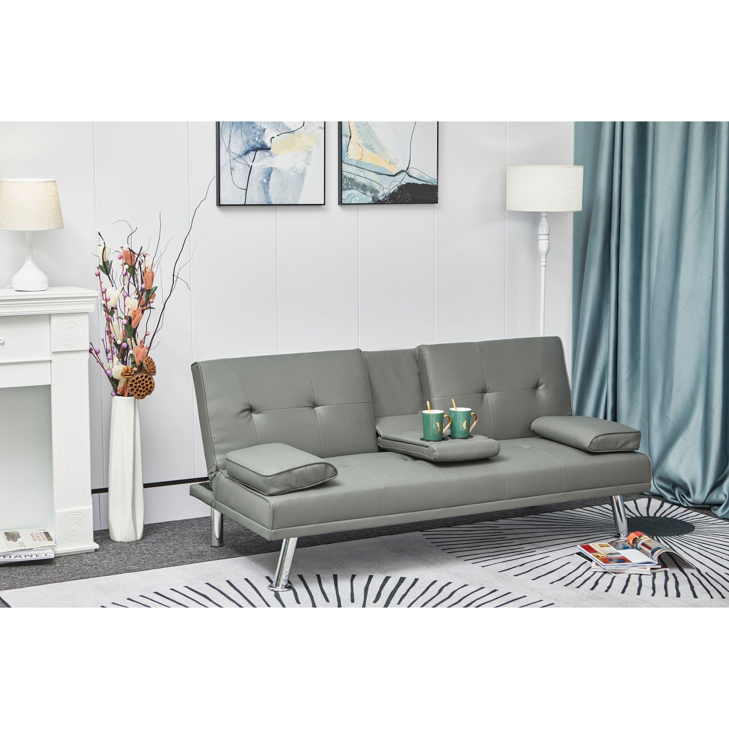Canapé-lit gigogne multifonctionnel en cuir blanc avec table basse - 31,00 x 67,00 x 33,00