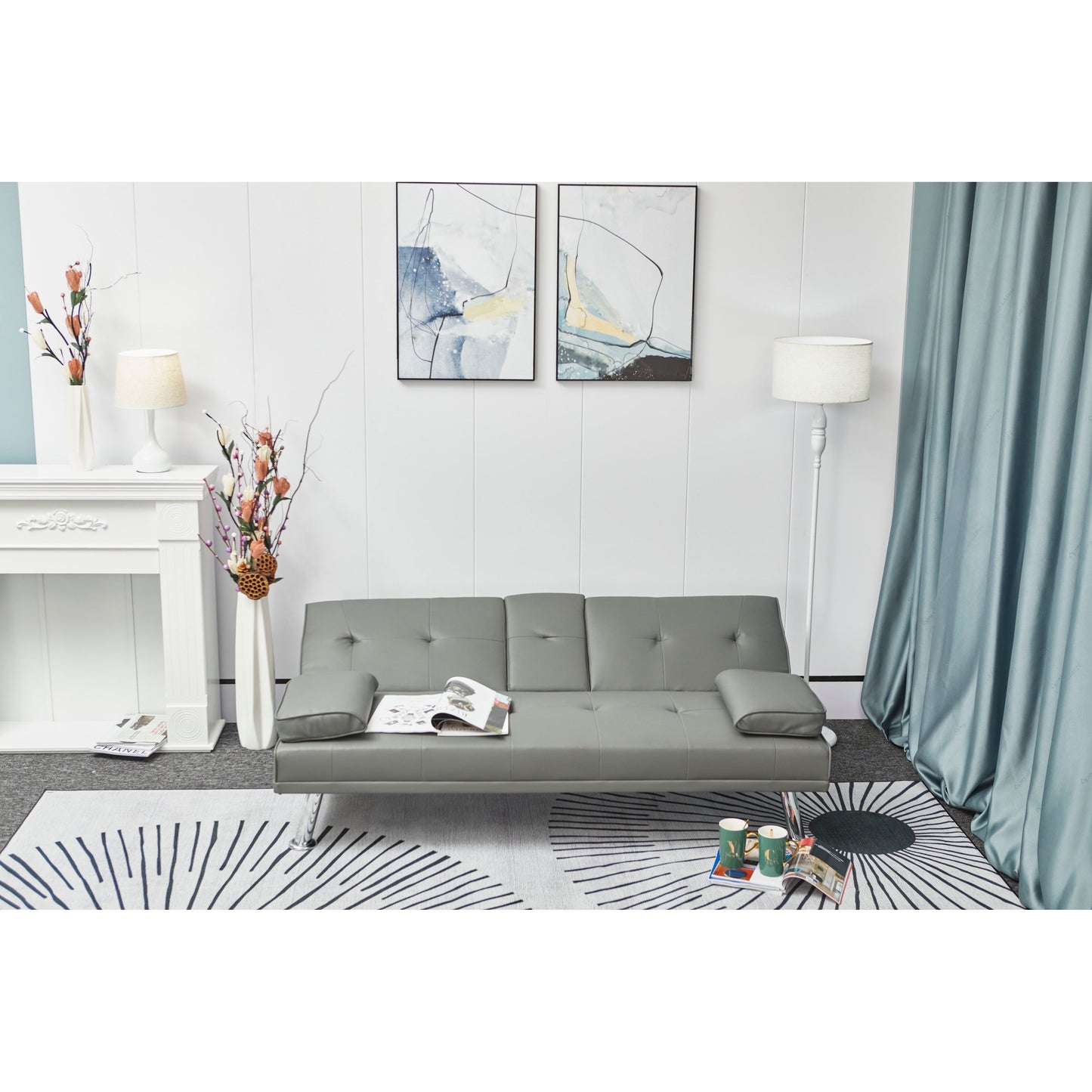 Canapé-lit gigogne multifonctionnel en cuir blanc avec table basse - 31,00 x 67,00 x 33,00