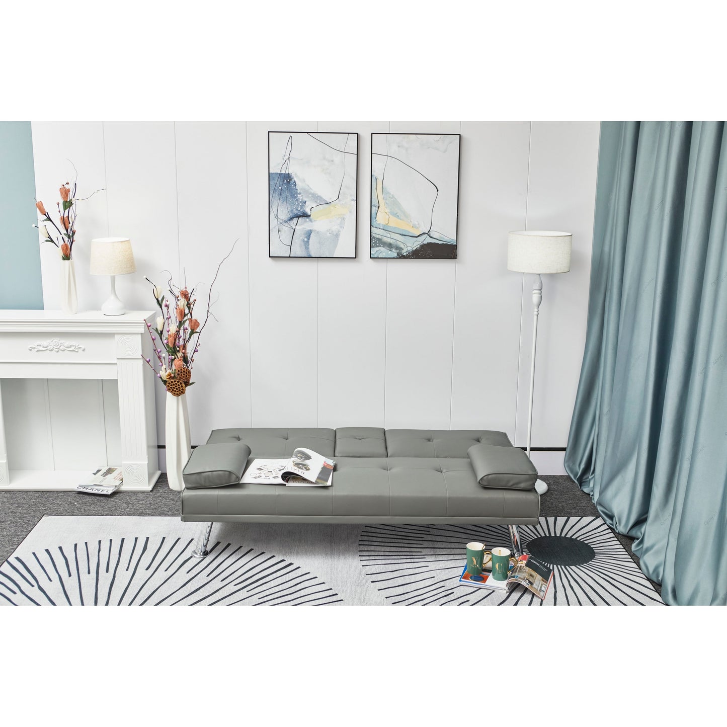 Canapé-lit gigogne multifonctionnel en cuir blanc avec table basse - 31,00 x 67,00 x 33,00