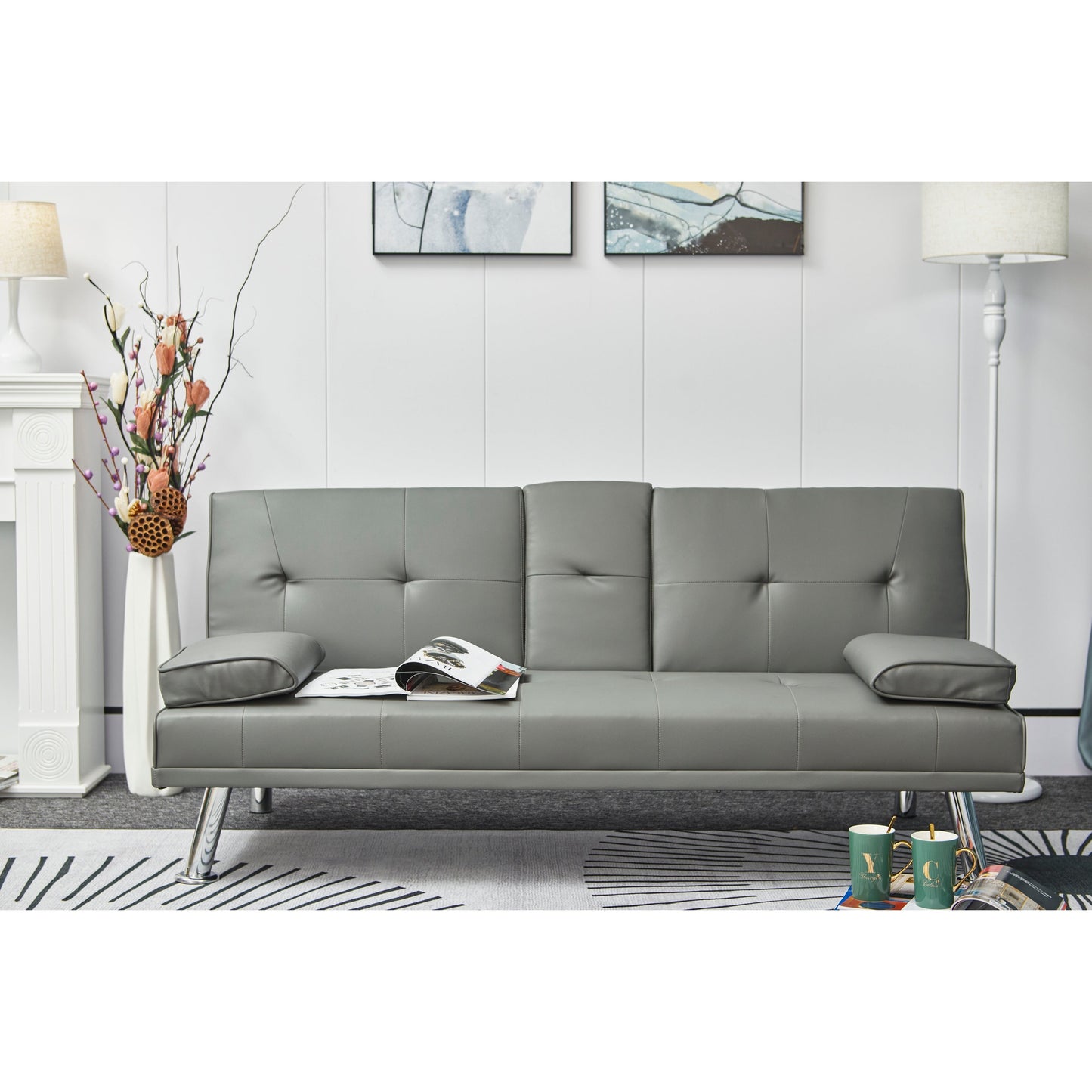 Canapé-lit gigogne multifonctionnel en cuir blanc avec table basse - 31,00 x 67,00 x 33,00