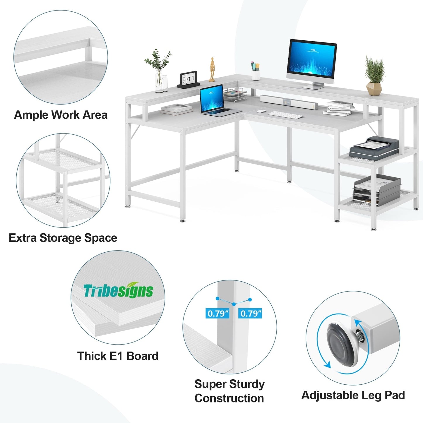 L Shaped Desk with Monitor Shelf, Reversible Corner Computer Desk for Office Home 69