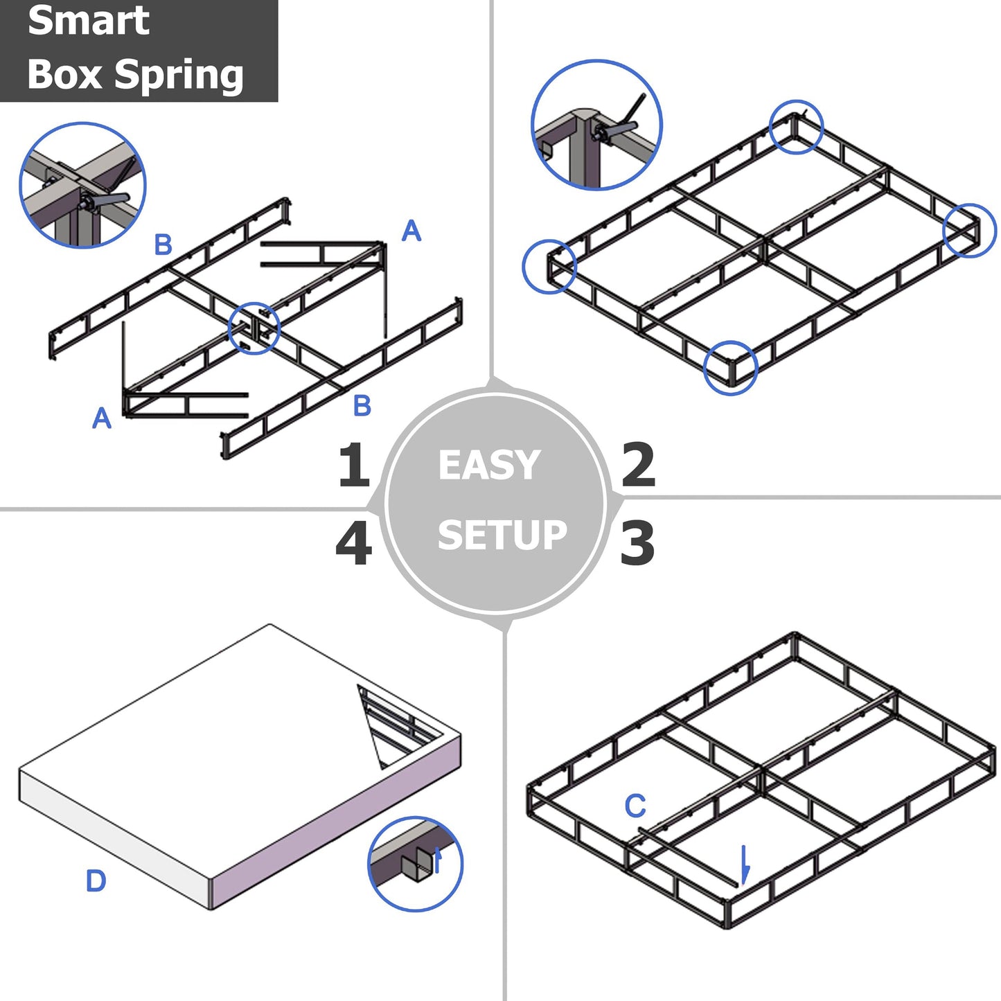 FSCHOS 7 Inch Metal Box Spring, Basics Mattress Foundation, No Legs