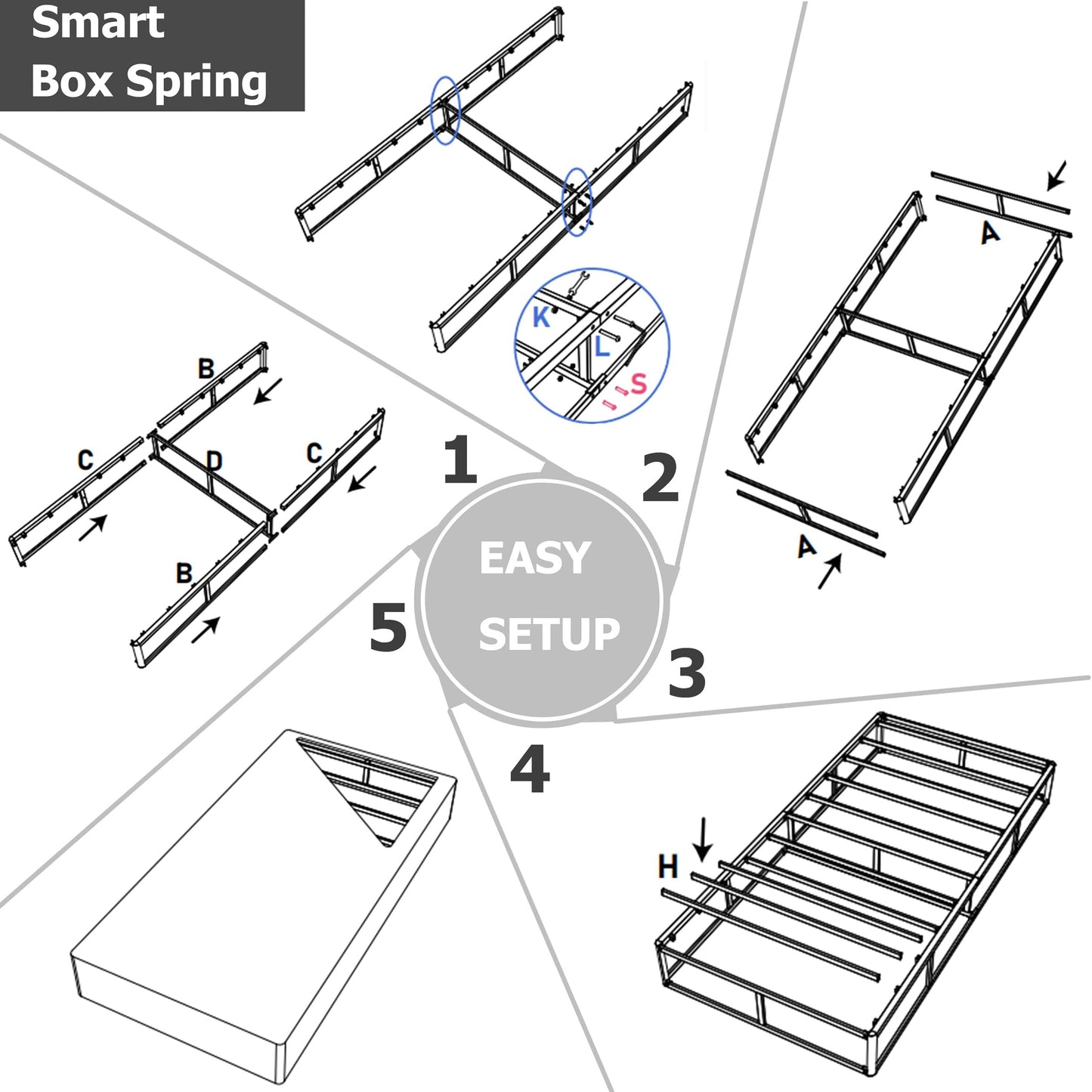 FSCHOS 7 Inch Metal Box Spring, Basics Mattress Foundation, No Legs