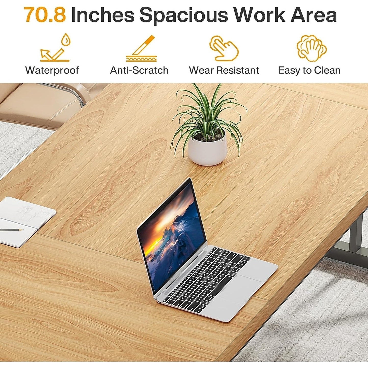 70.8-Inch Executive Desk, Large Computer Office Desk Workstation