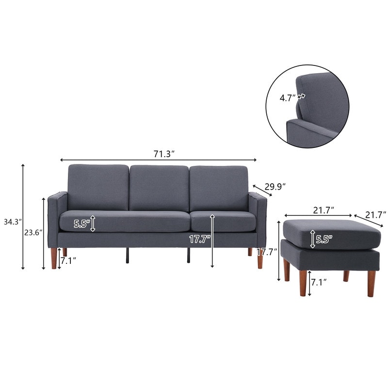Canapé d'intérieur modulaire 3 places en lin beige avec accoudoirs et pédales Concubine