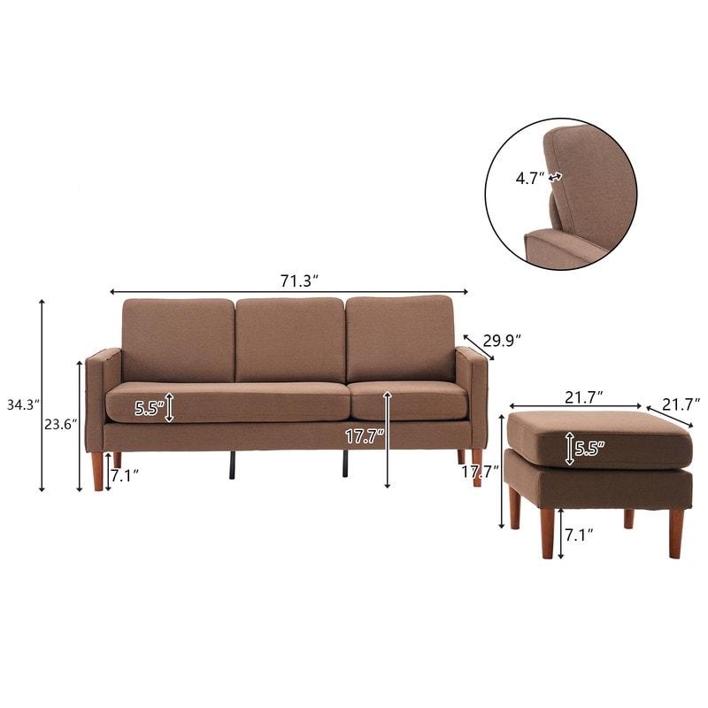 Canapé d'intérieur modulaire 3 places en lin beige avec accoudoirs et pédales Concubine