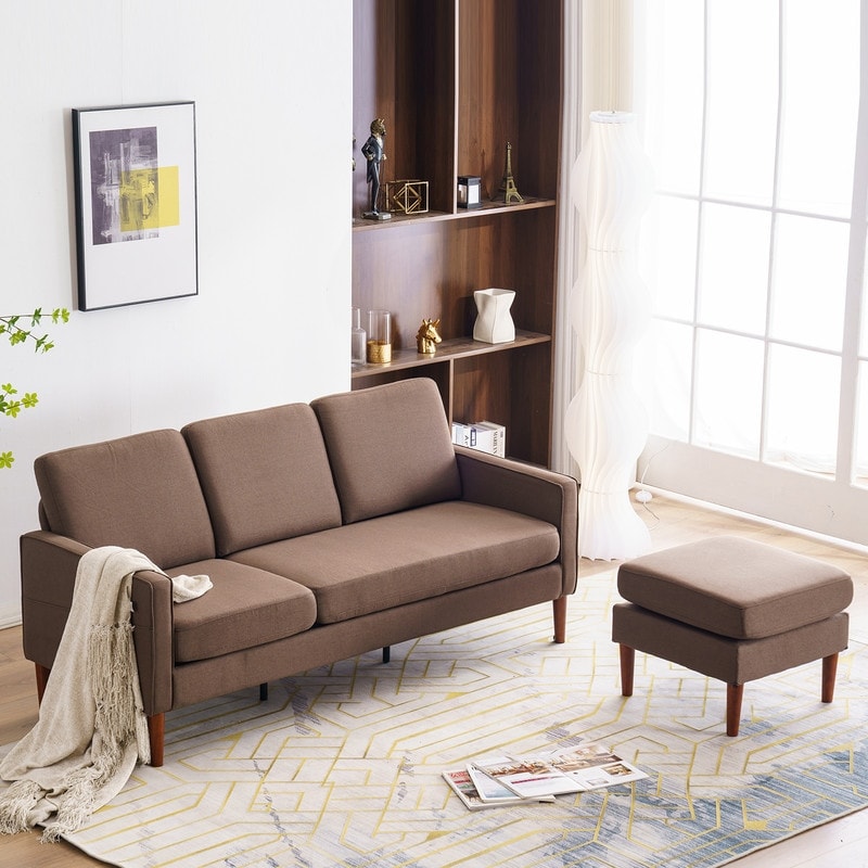 Canapé d'intérieur modulaire 3 places en lin beige avec accoudoirs et pédales Concubine