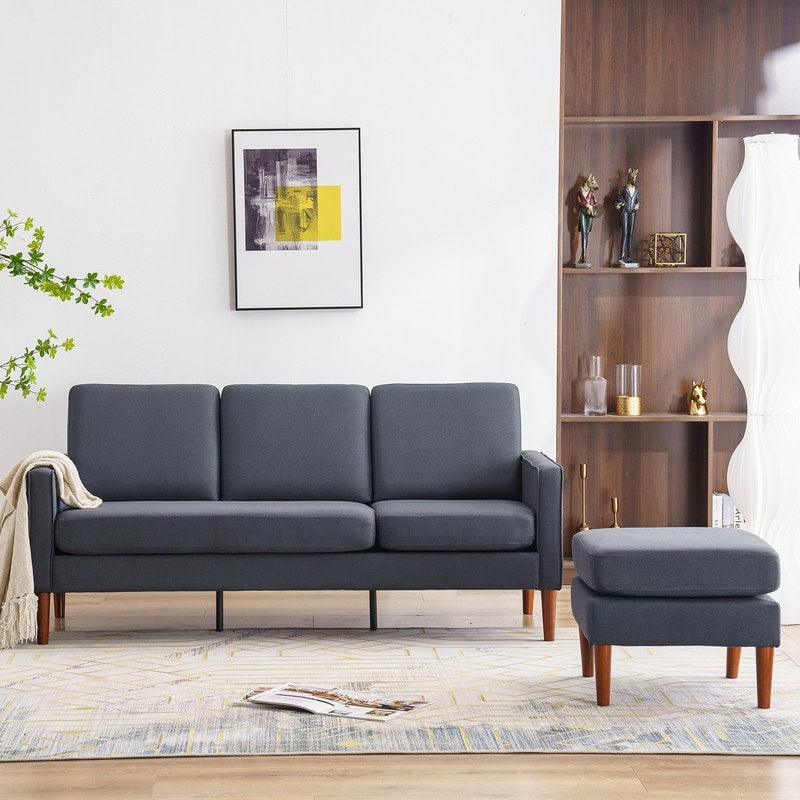 Canapé d'intérieur modulaire 3 places en lin beige avec accoudoirs et pédales Concubine