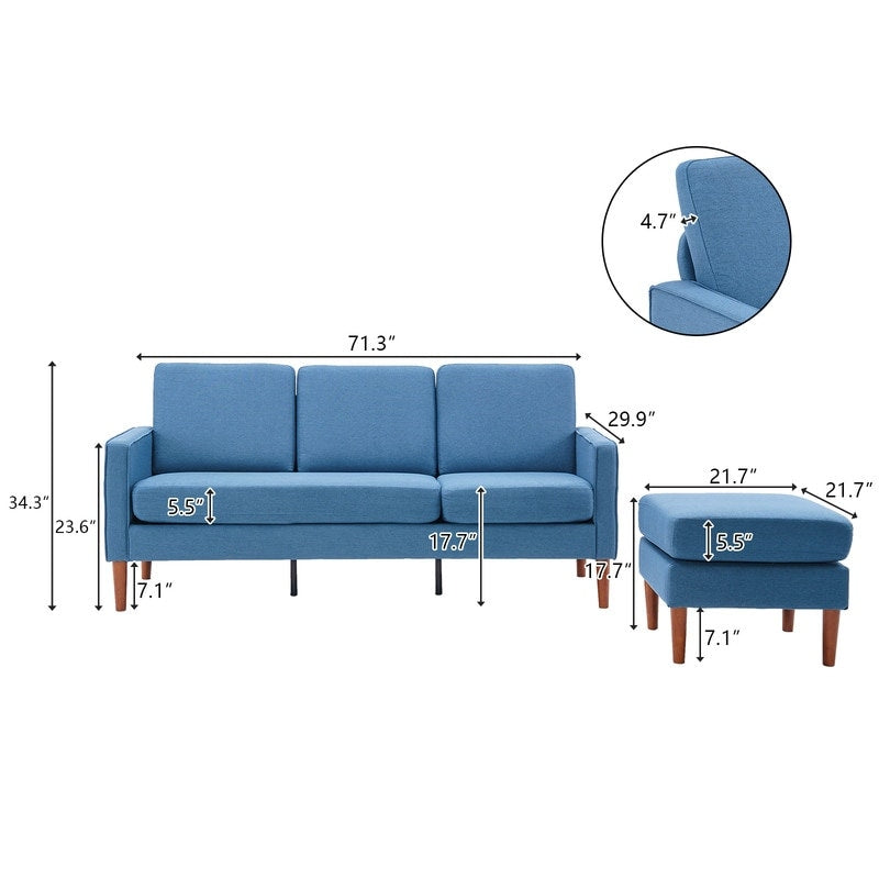 Canapé d'intérieur modulaire 3 places en lin beige avec accoudoirs et pédales Concubine