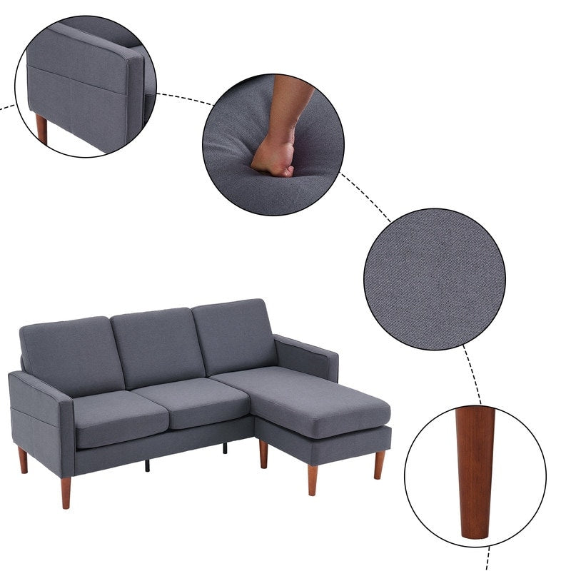 Canapé d'intérieur modulaire 3 places en lin beige avec accoudoirs et pédales Concubine
